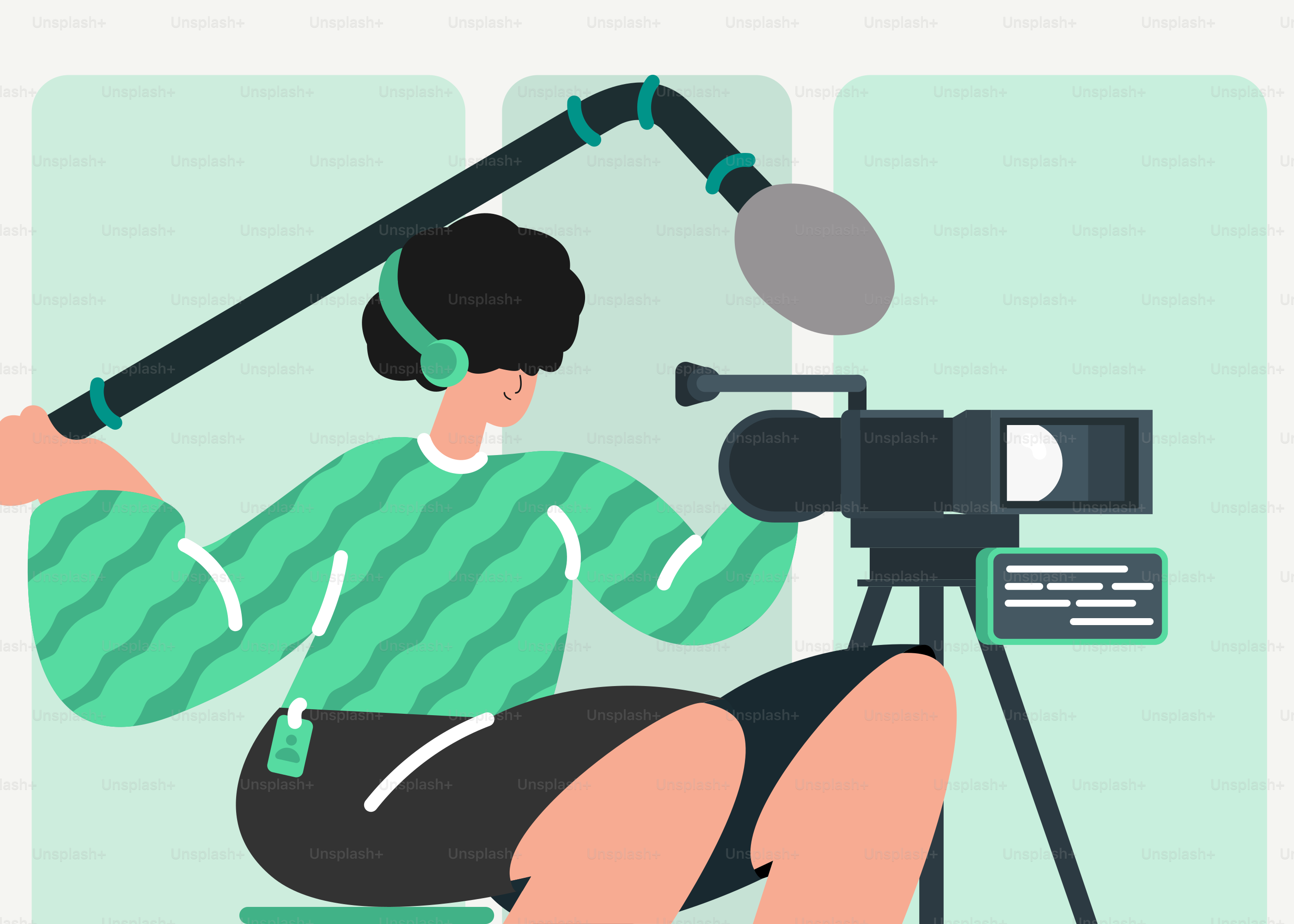 A person sitting on a stool with a camera and a tripod