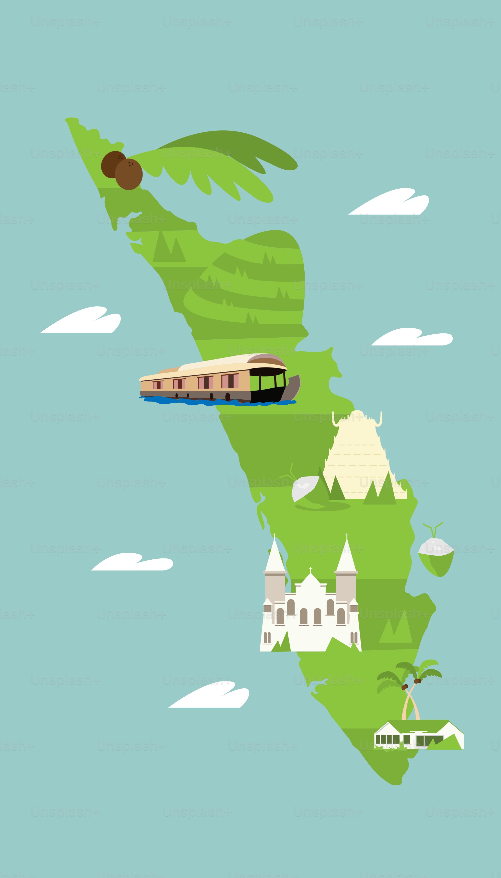 A map with a train going through it