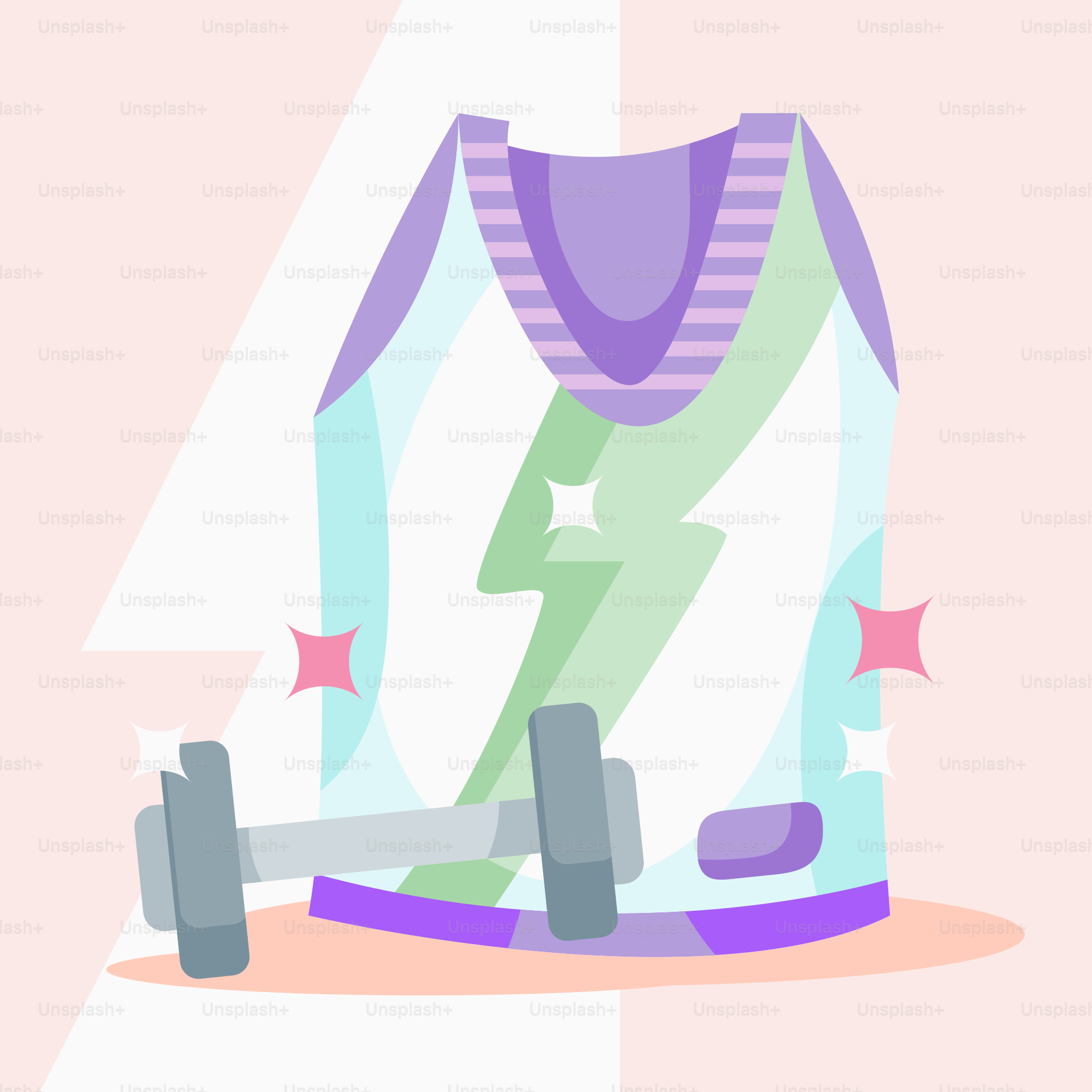 A purple and green tank top with a barbell on it