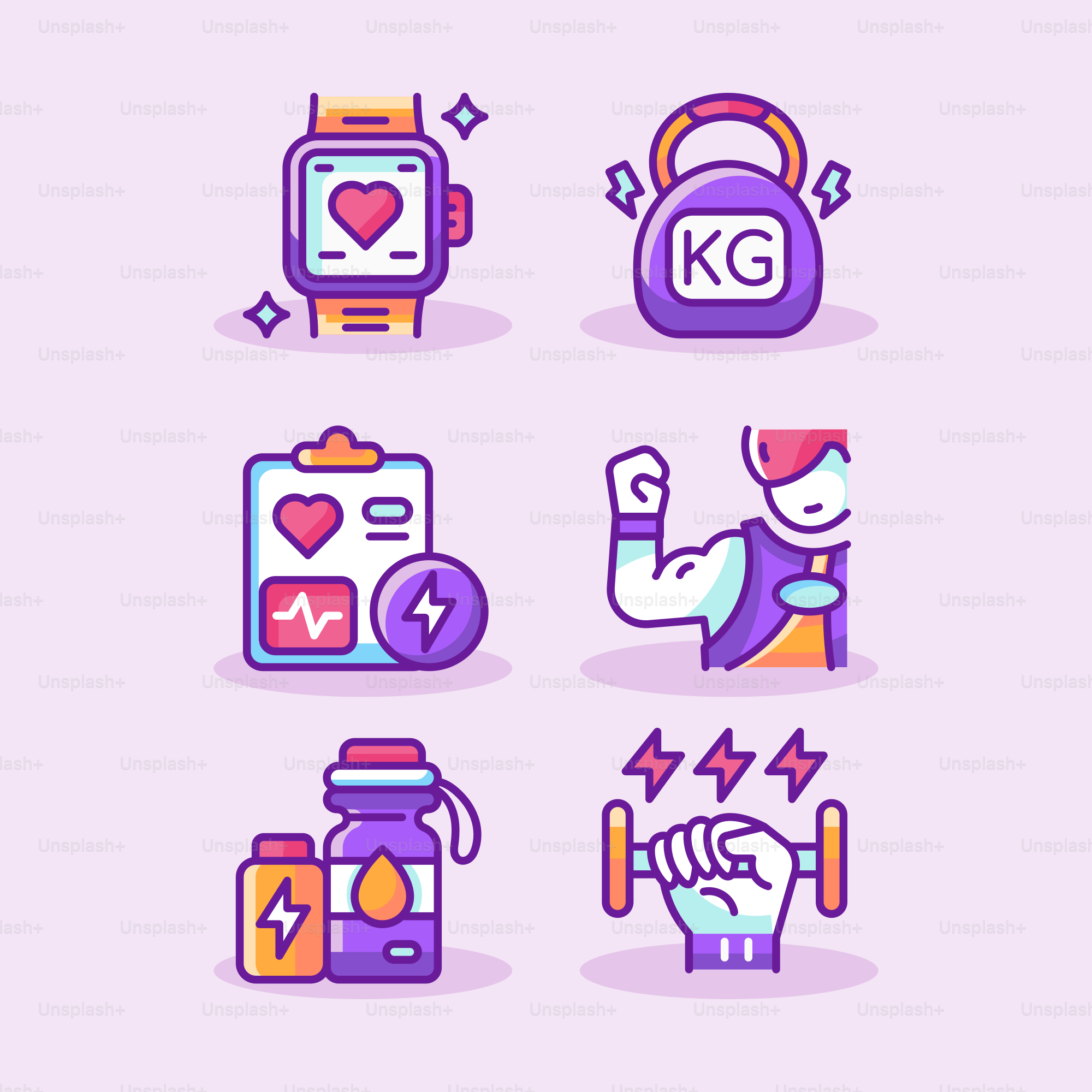 Un conjunto de iconos coloridos sobre un fondo rosa