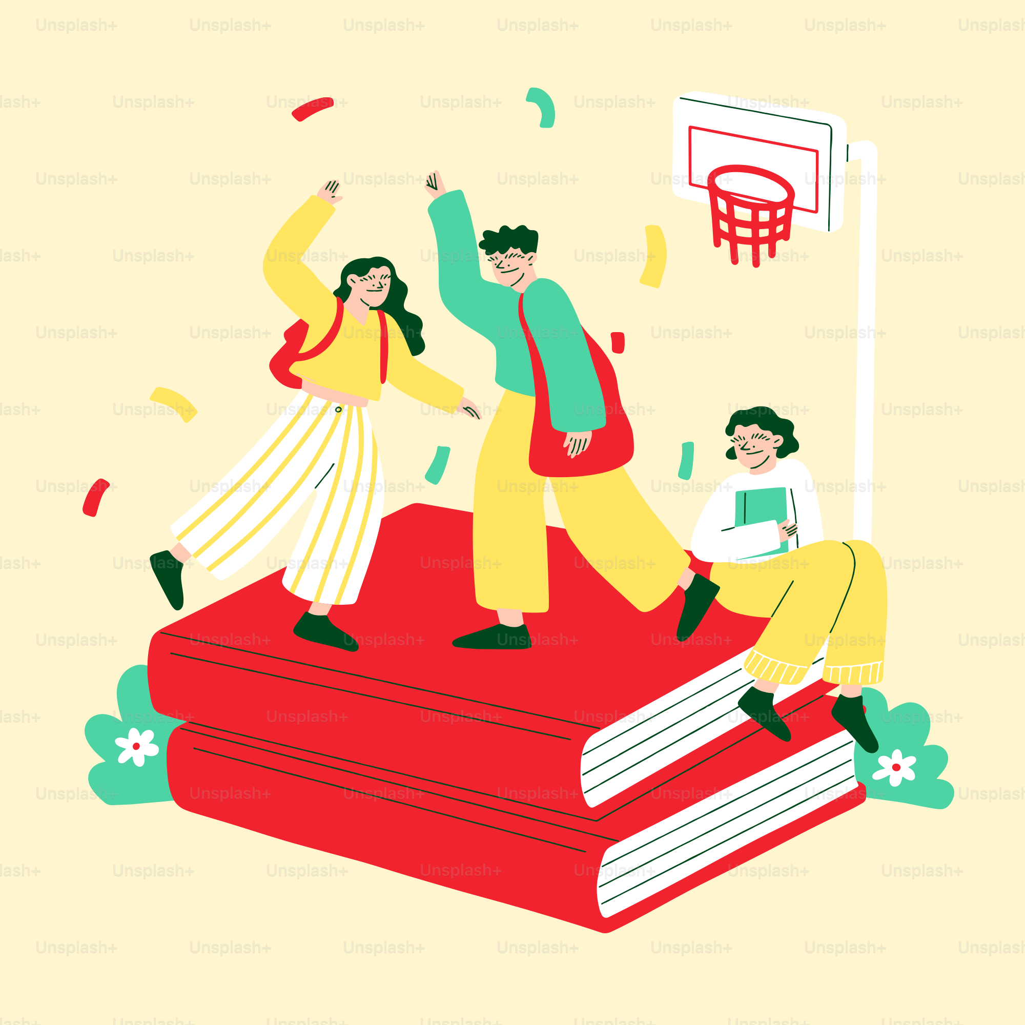 Un par de personas de pie sobre un libro