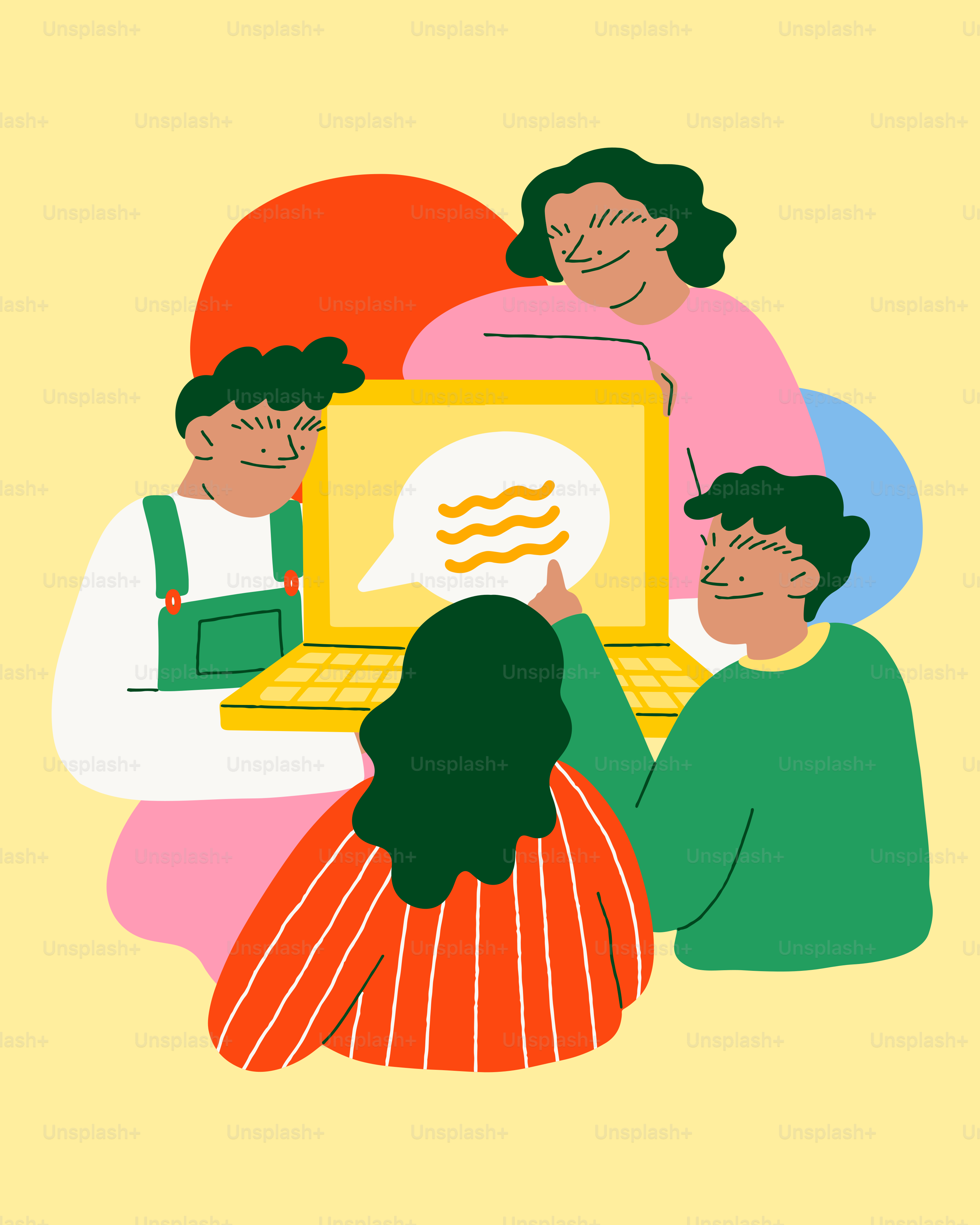 Un grupo de personas sentadas alrededor de una computadora portátil