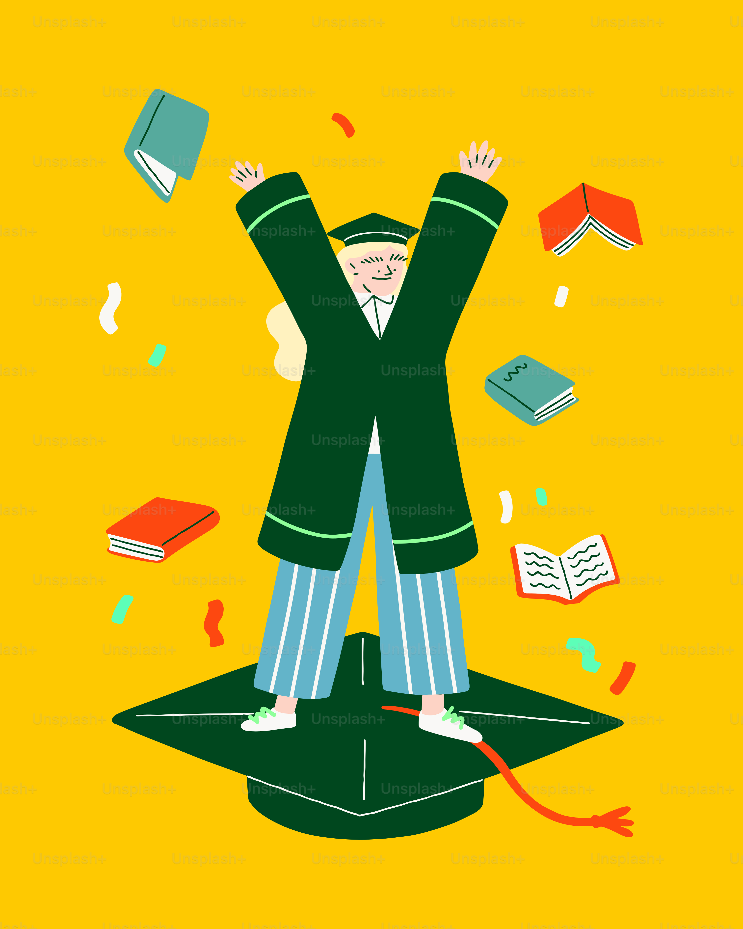 Un hombre está de pie sobre un libro