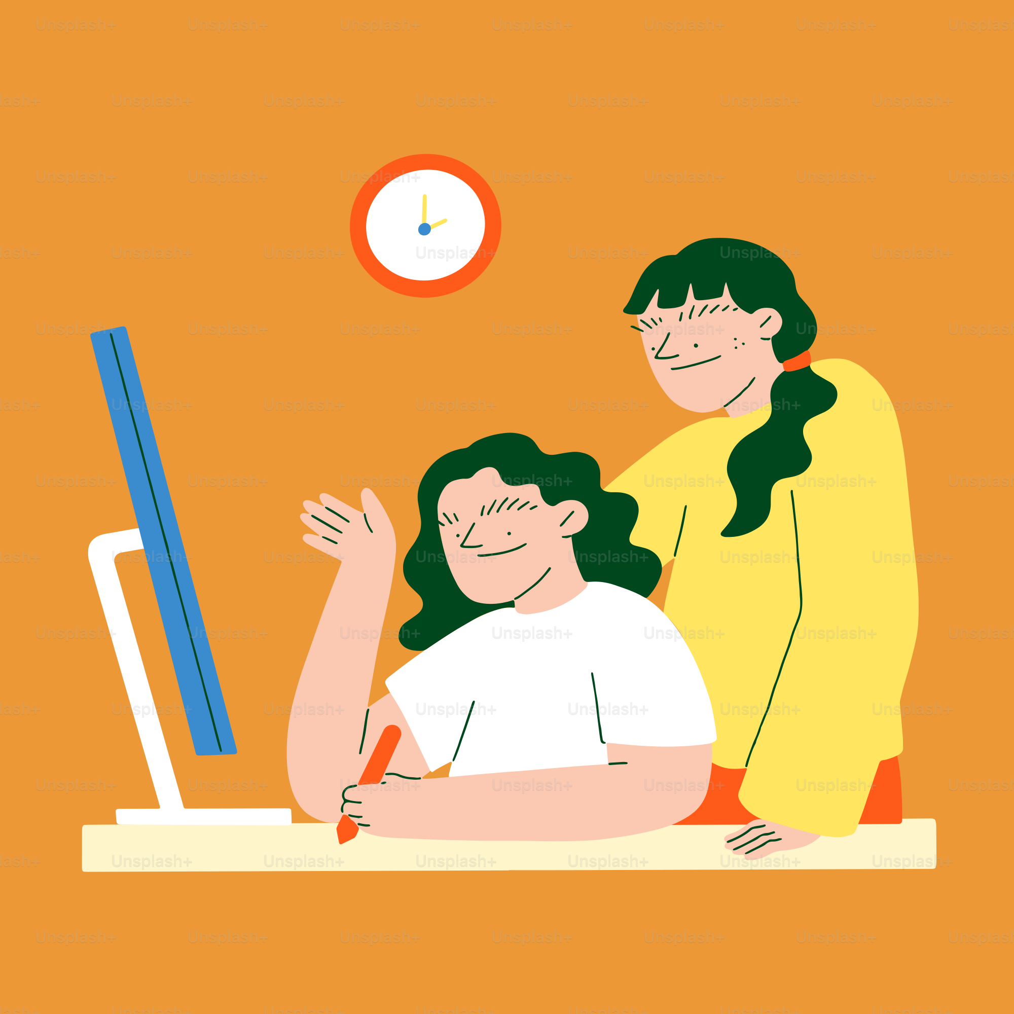 Un hombre y una mujer sentados en un escritorio frente a un ordenador