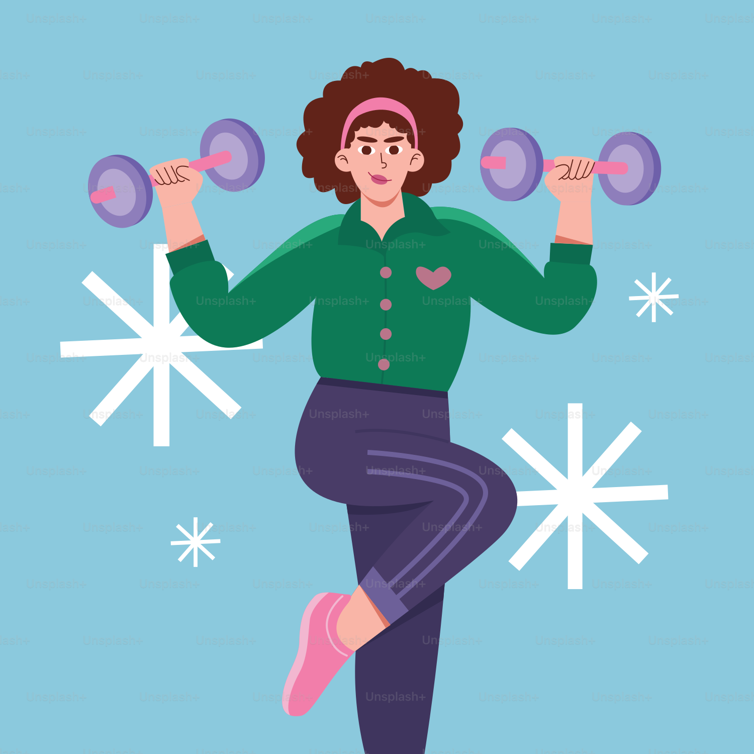 Eine Frau im grünen Hemd macht Übungen