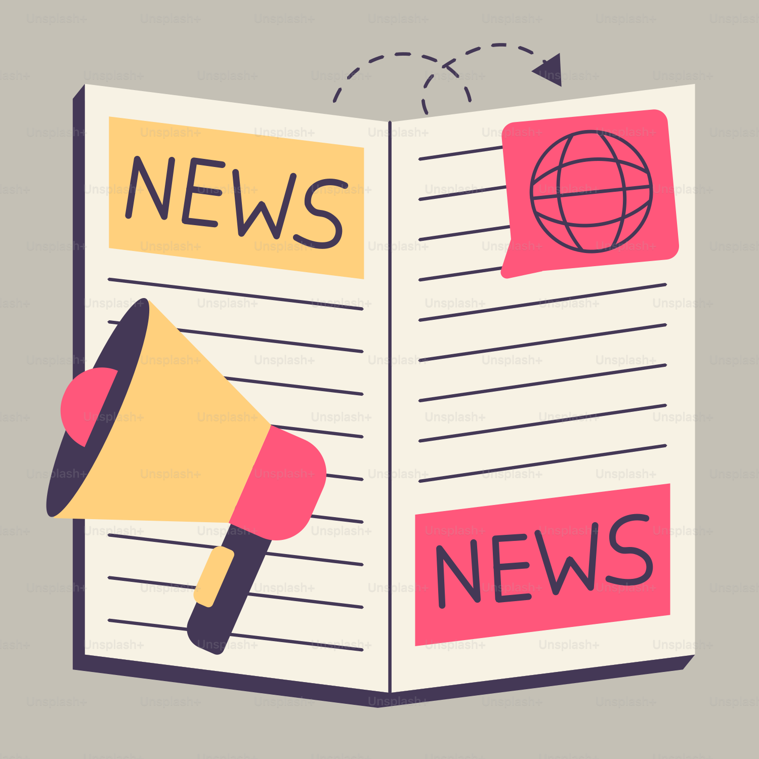 Un periódico con un megáfono encima