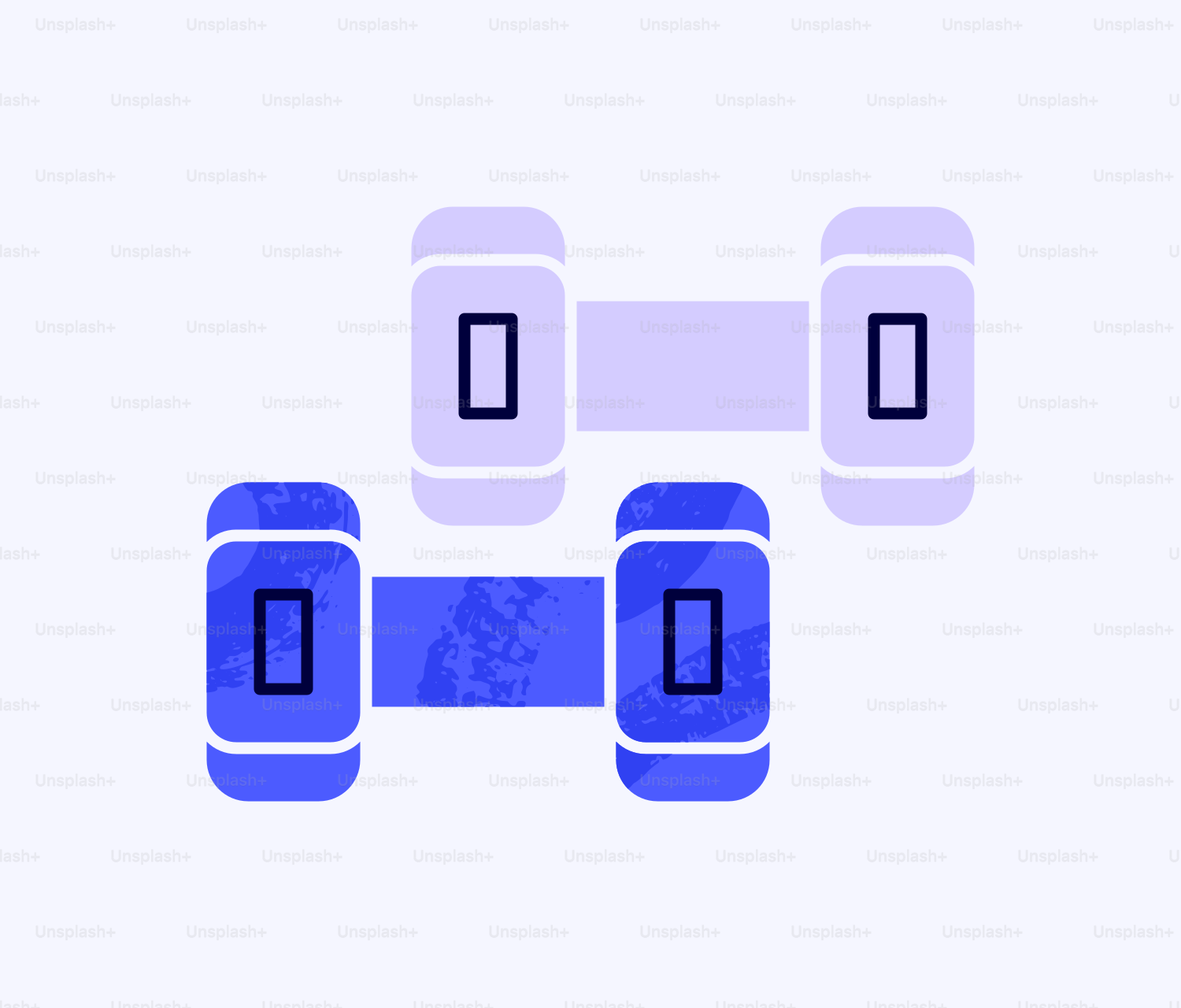 A picture of a pair of blue and white dumbbells