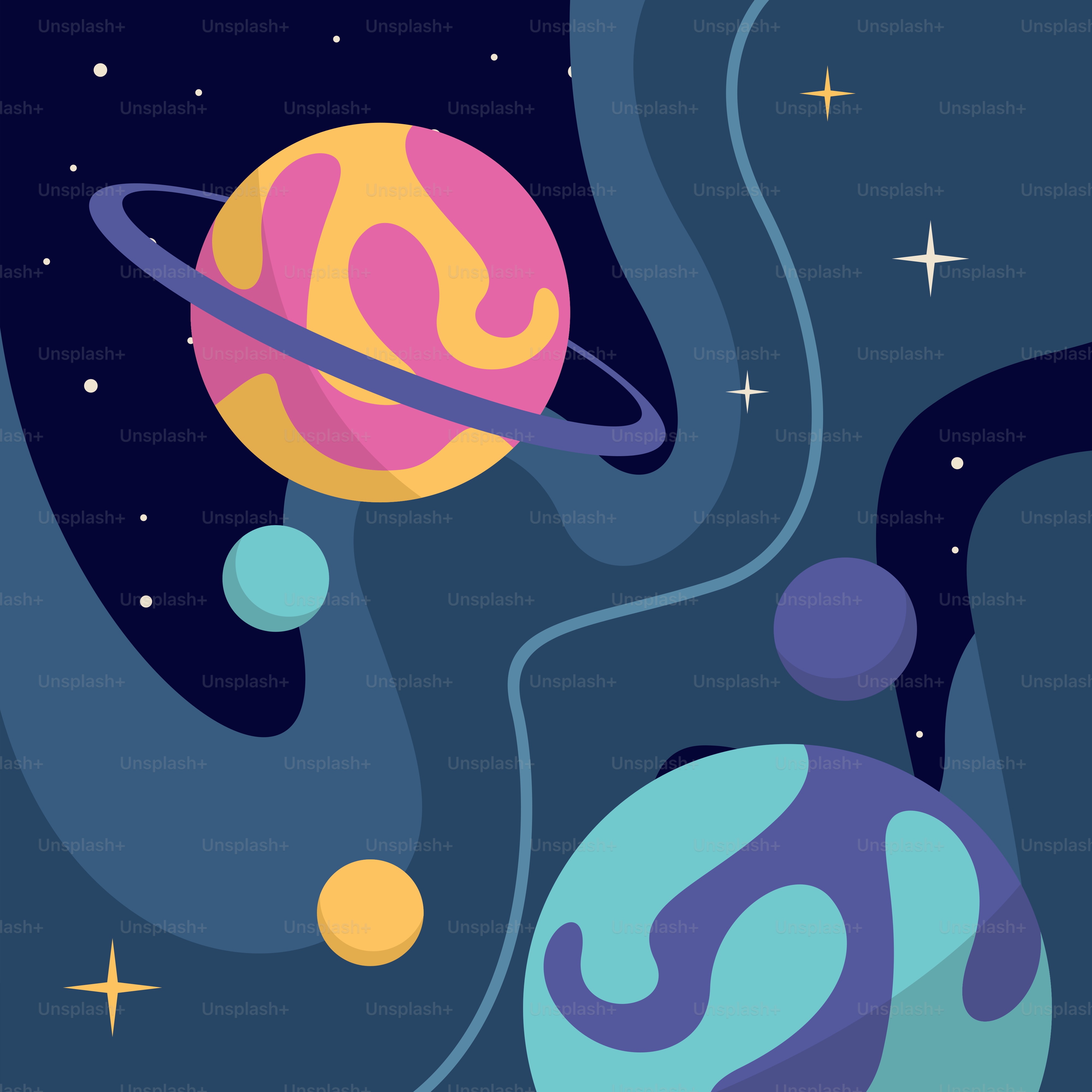 A space scene with planets and stars