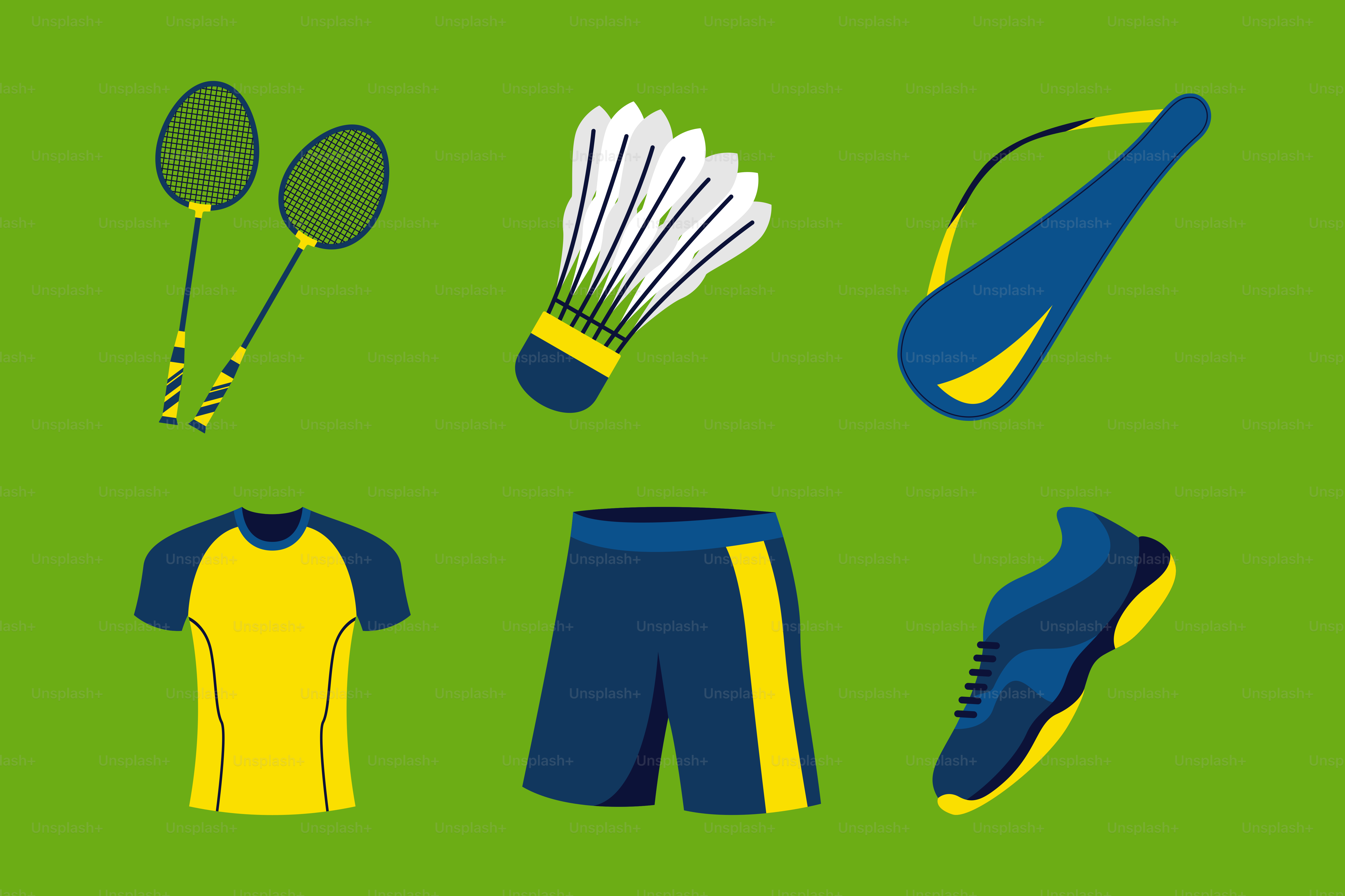 A green background with a bunch of different items