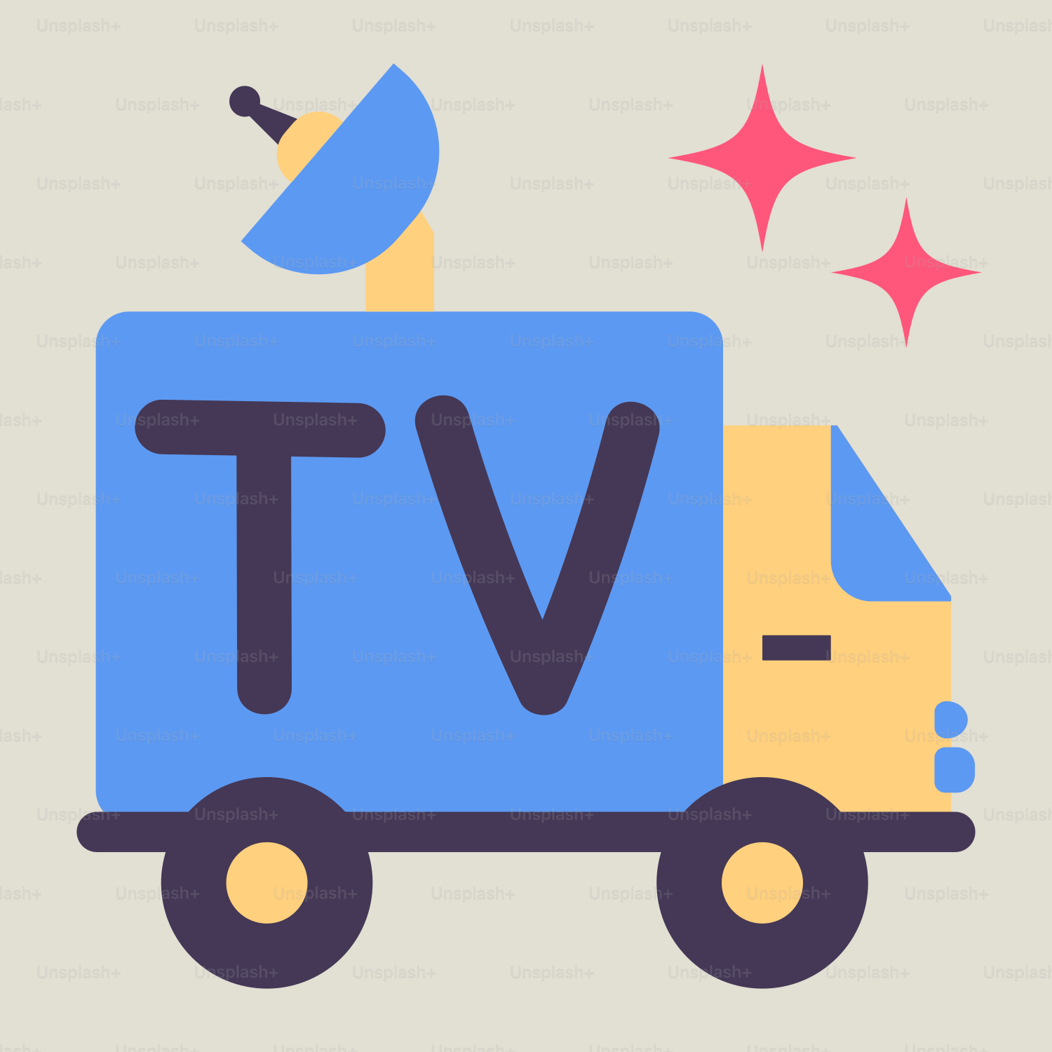 A flatbed truck with a TV on the back of it