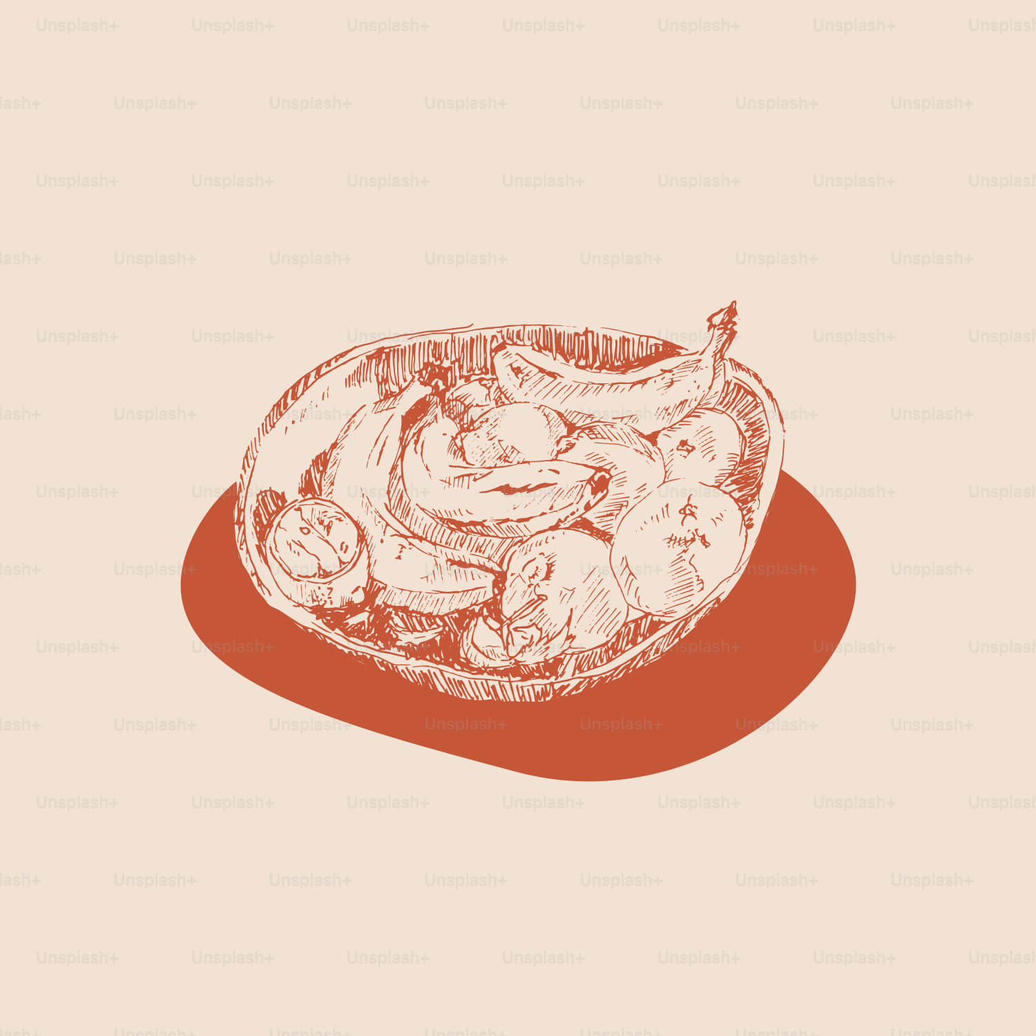 A drawing of a plate of food on a table