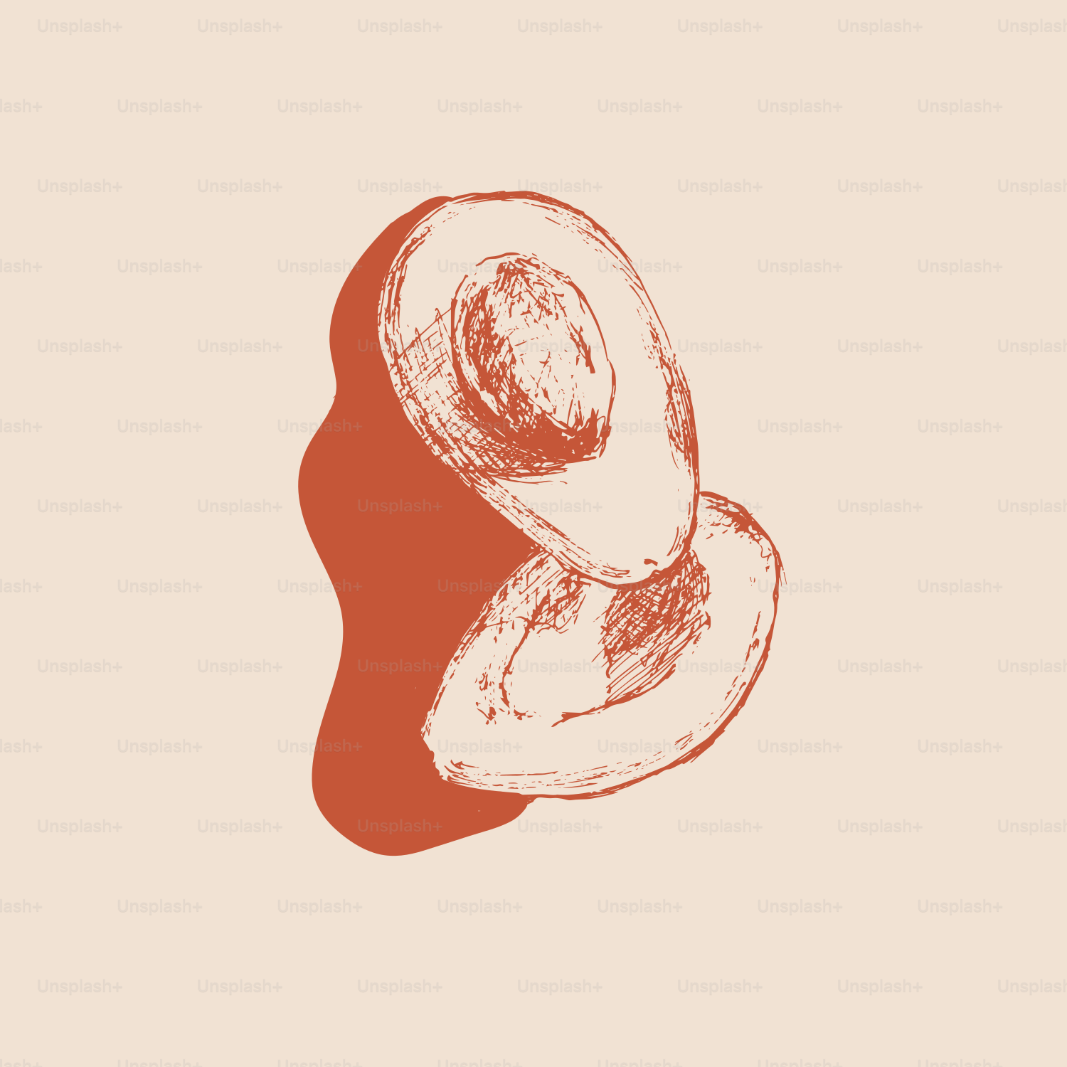 A drawing of an ear on a beige background