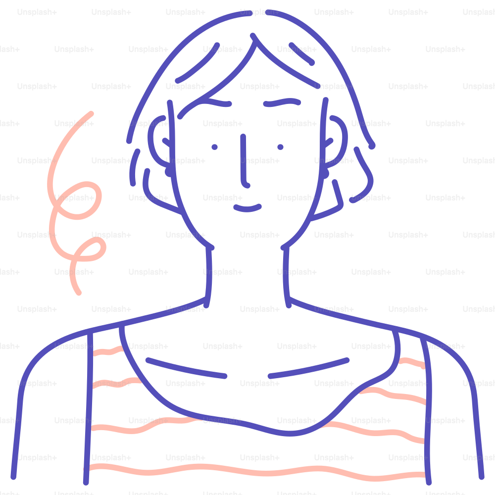 A drawing of a woman's face with a thought bubble above her head