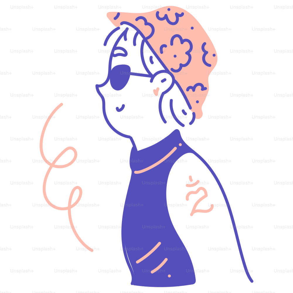 A drawing of a woman wearing a hat and sunglasses