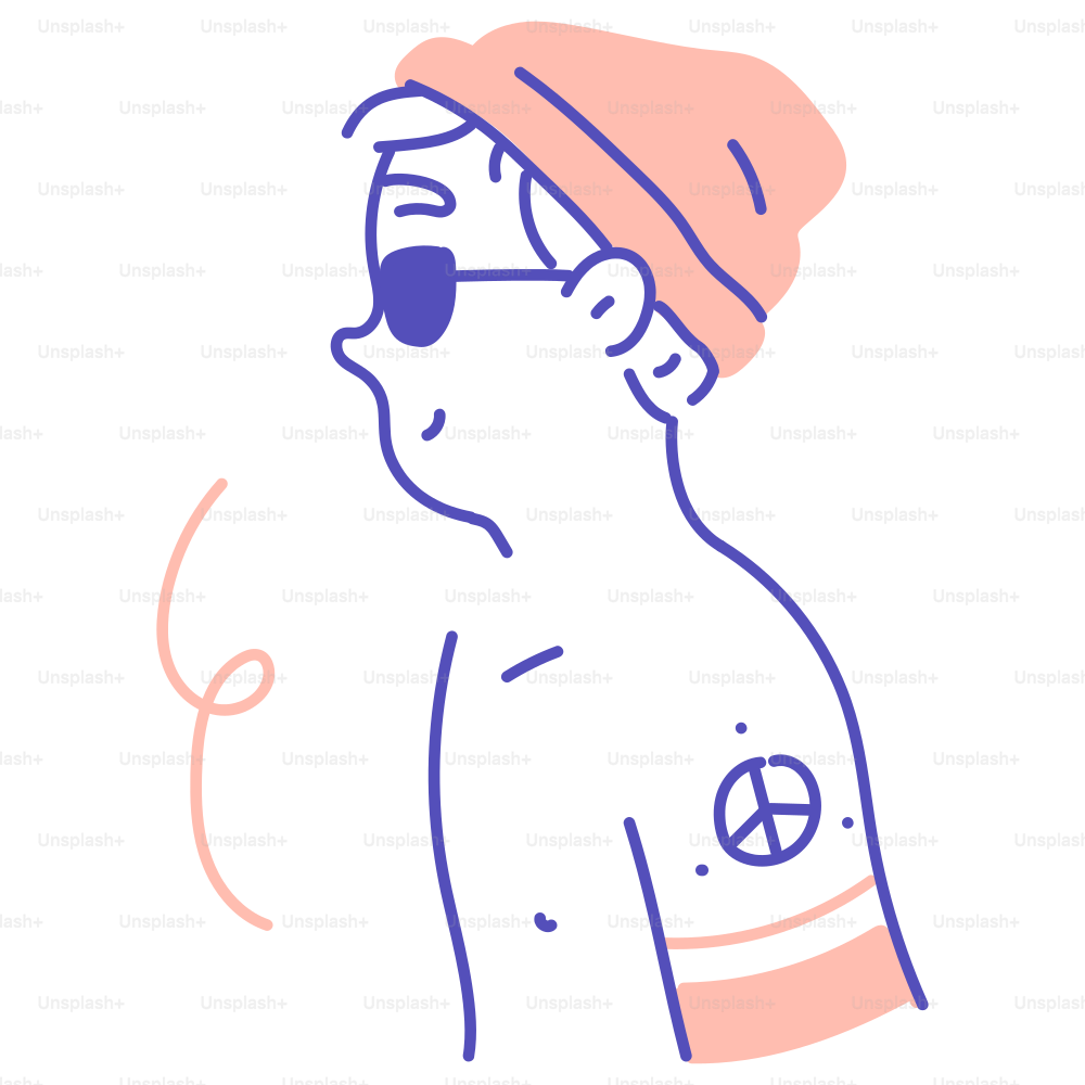 Eine Zeichnung eines Mannes mit Hut und Sonnenbrille