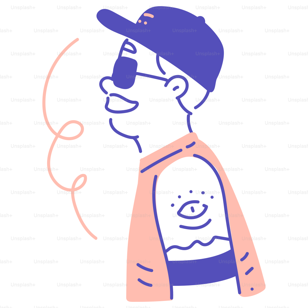 A drawing of a man with a hat and sunglasses