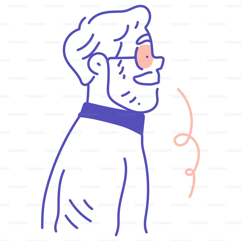 A drawing of a man with a blue collar