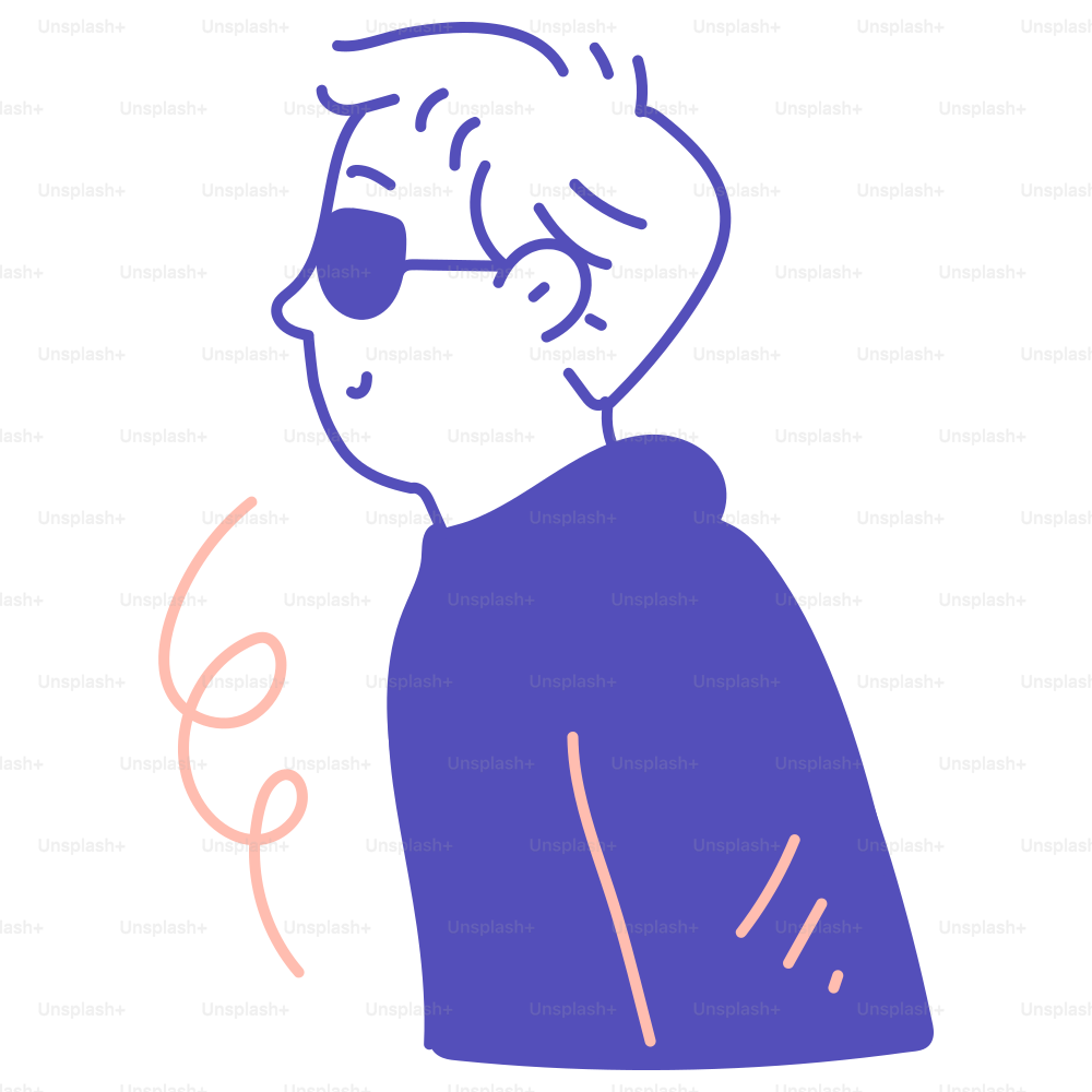Um desenho de um homem com óculos no rosto