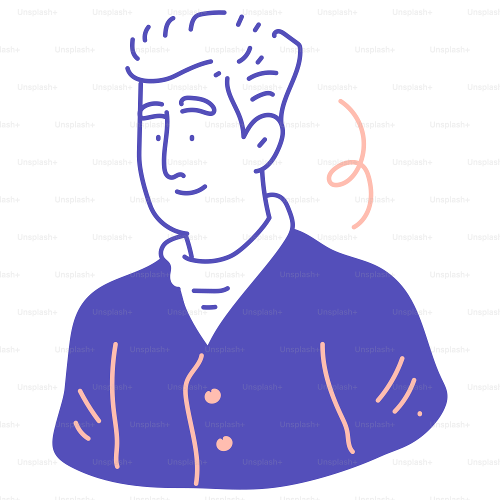 A drawing of a man in a blue shirt
