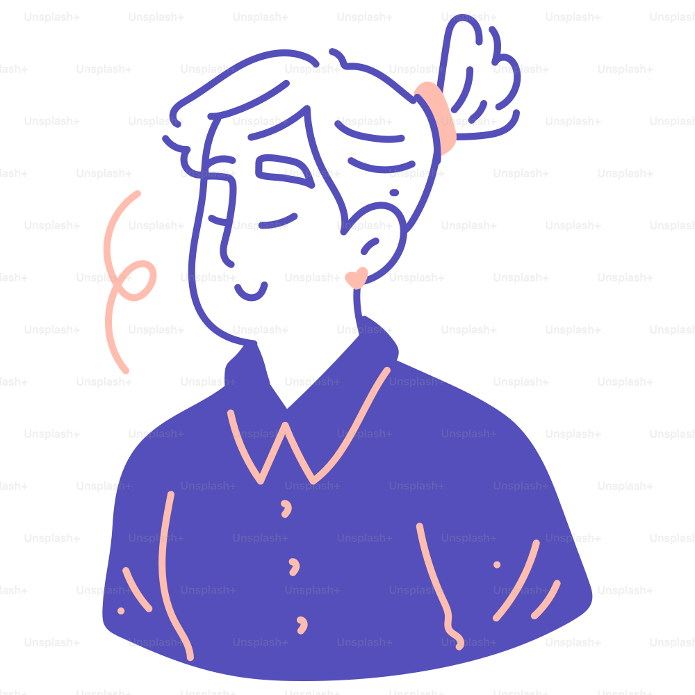 A person with a ponytail in a blue shirt