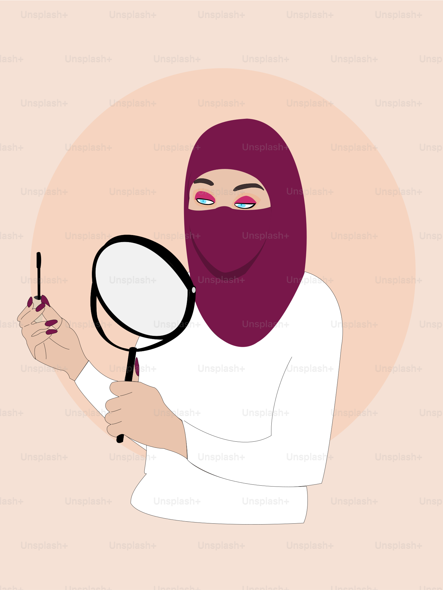 A woman in a hijab holding a magnifying glass