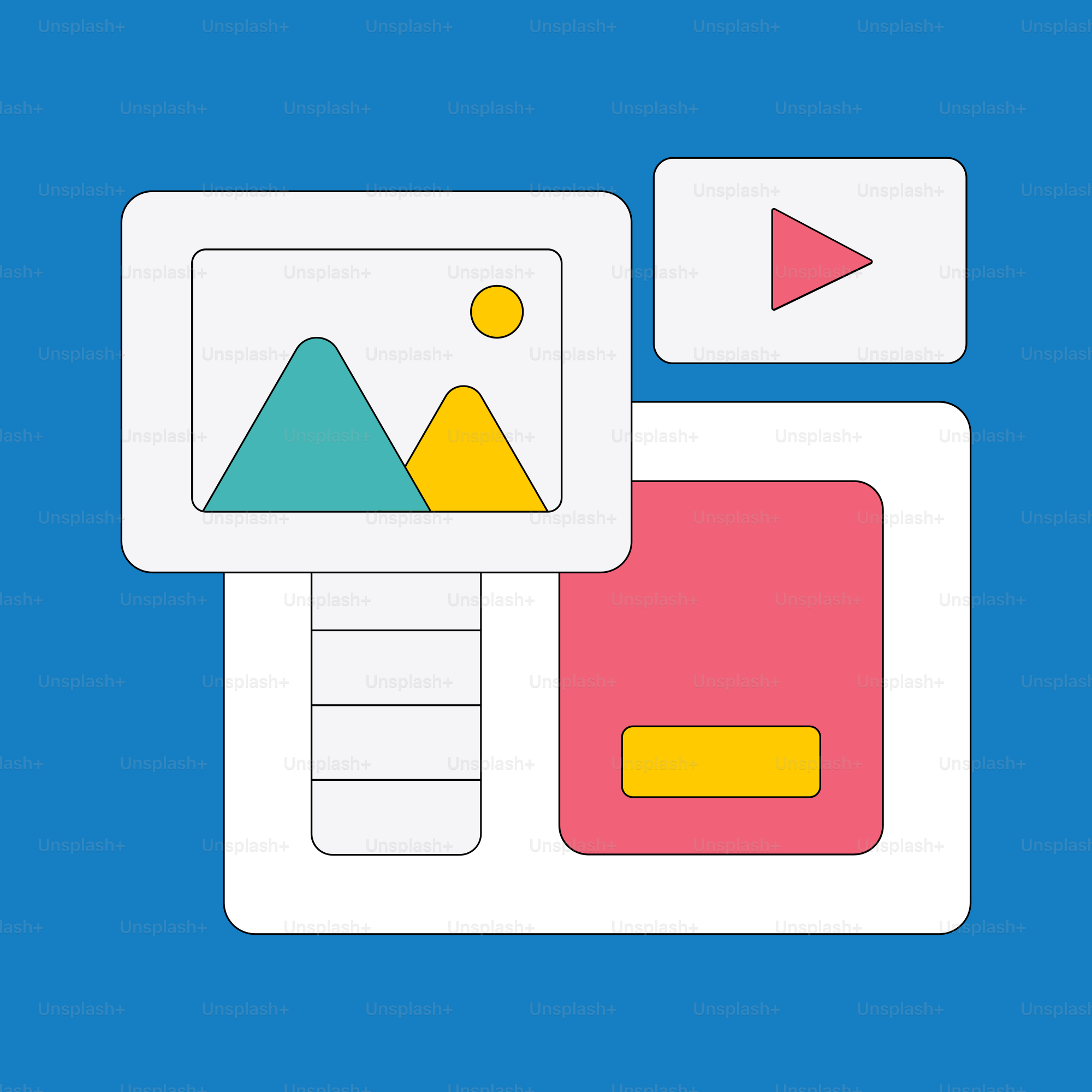 A blue background with a white and yellow icon