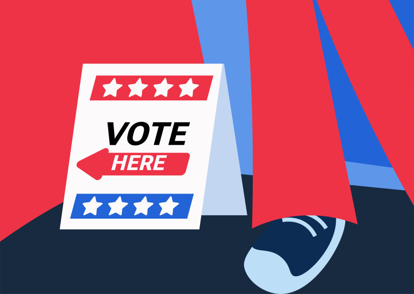 A political poster with a vote here sign vector – Politics Image on ...