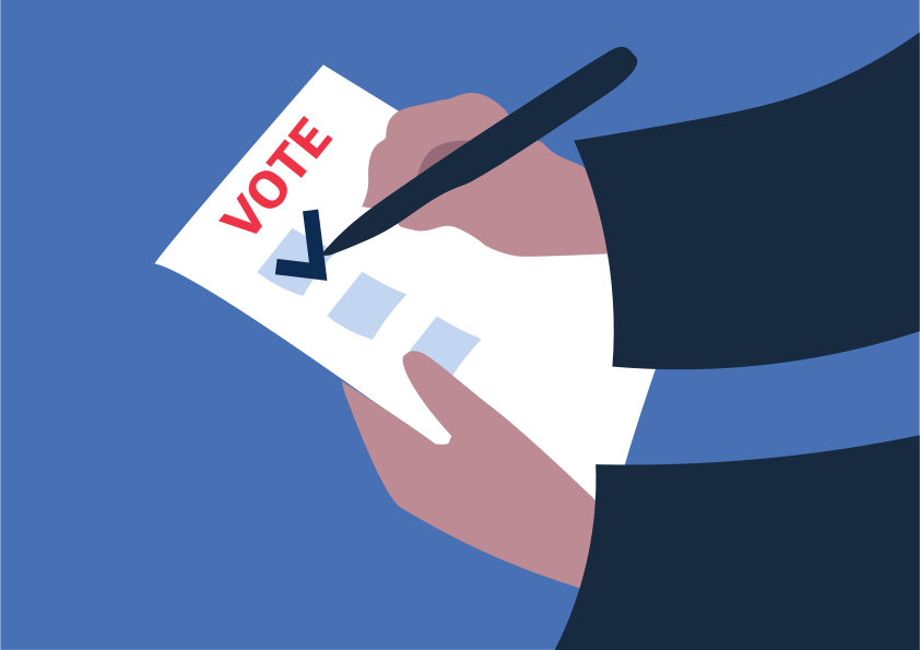 Una persona sosteniendo un bolígrafo y un papel de votación