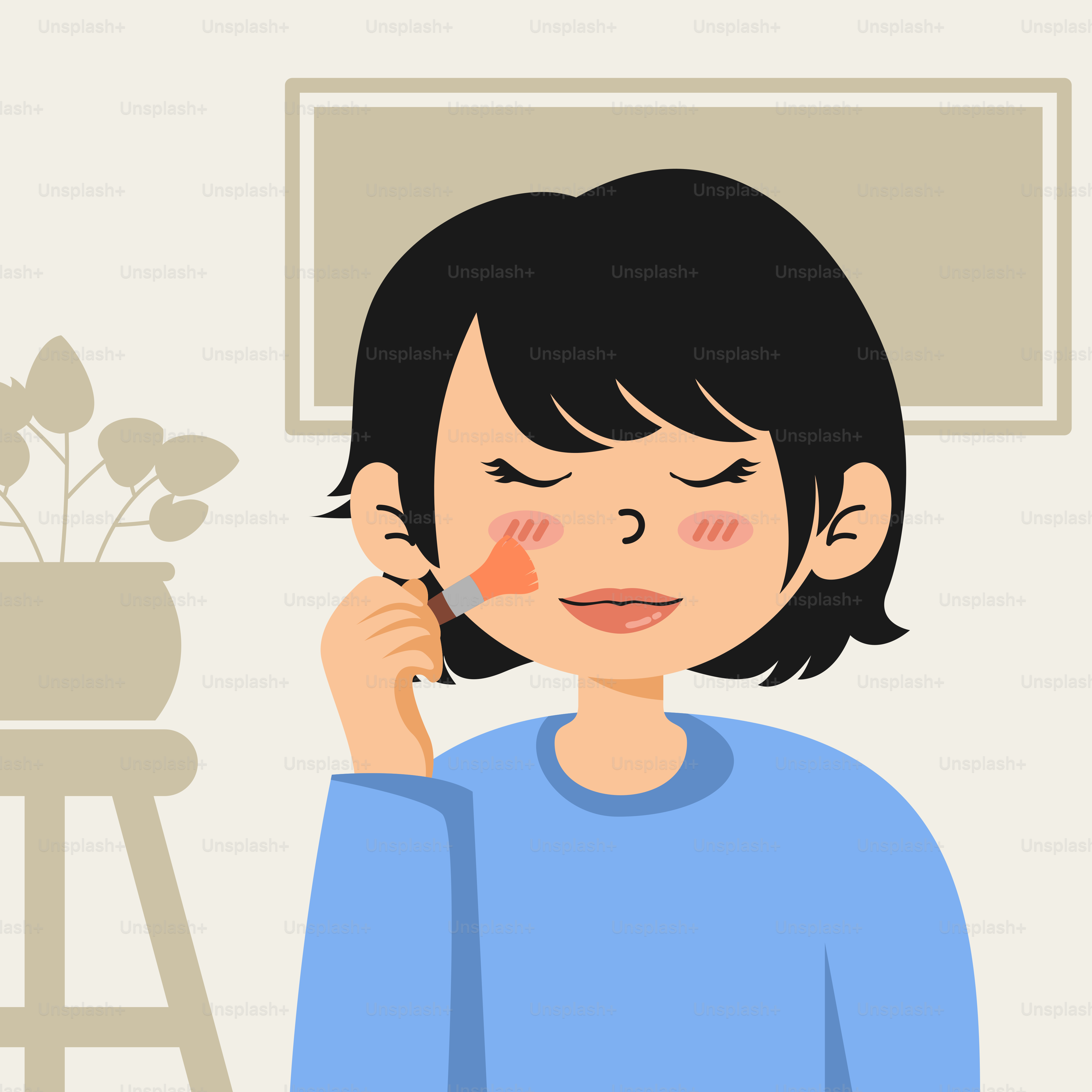 A woman talking on a cell phone next to a potted plant