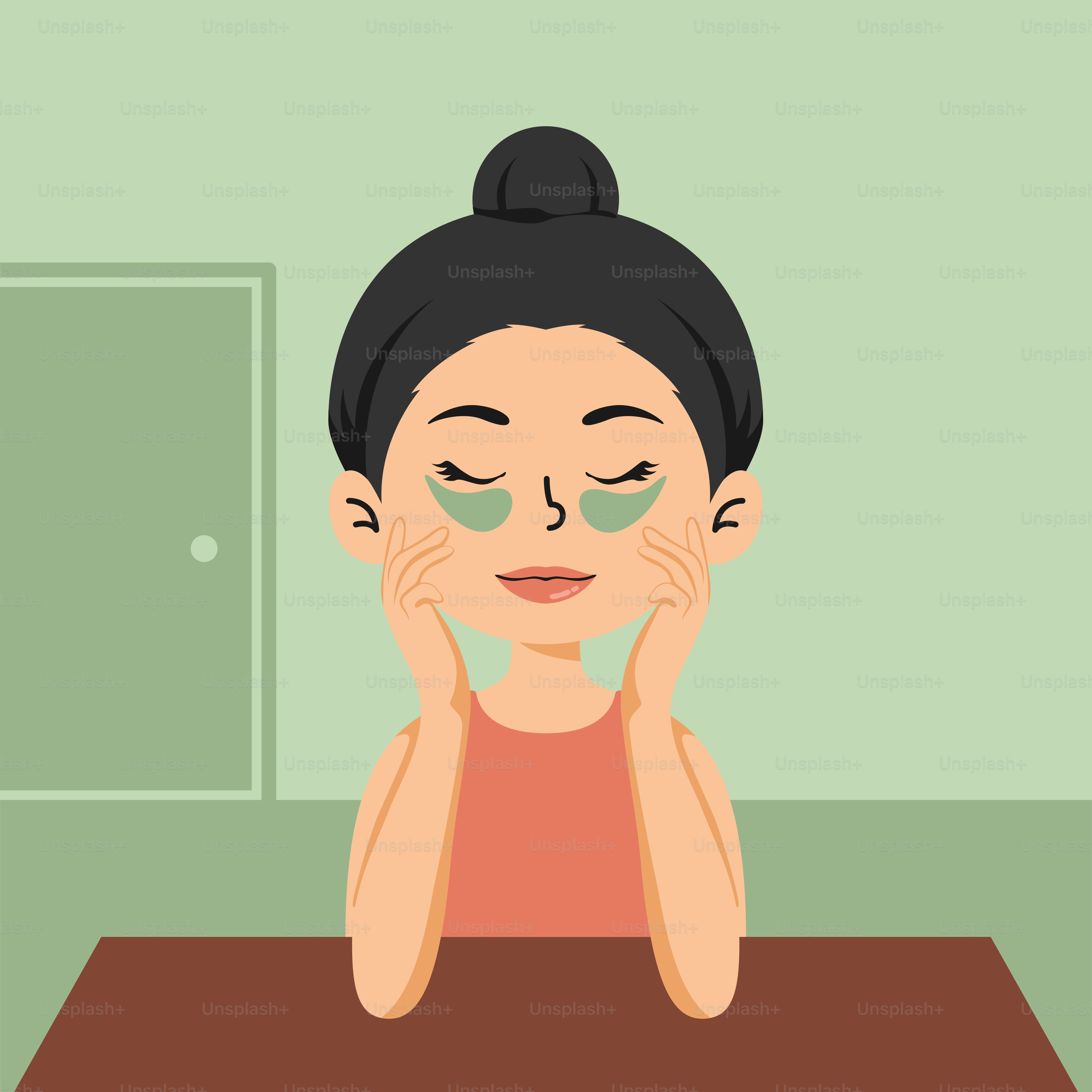 A woman sitting at a table with her eyes closed