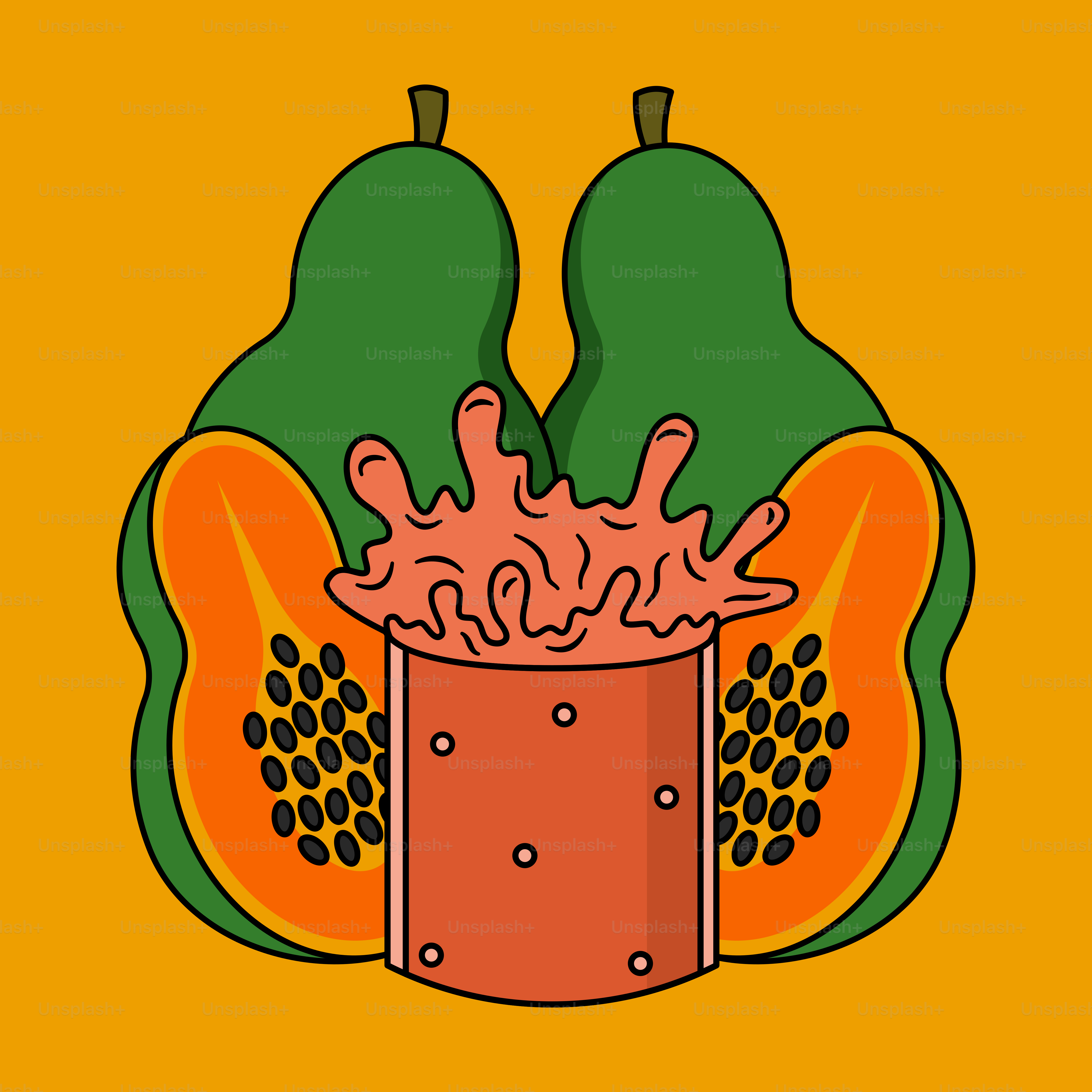 A picture of a bunch of fruit on a yellow background