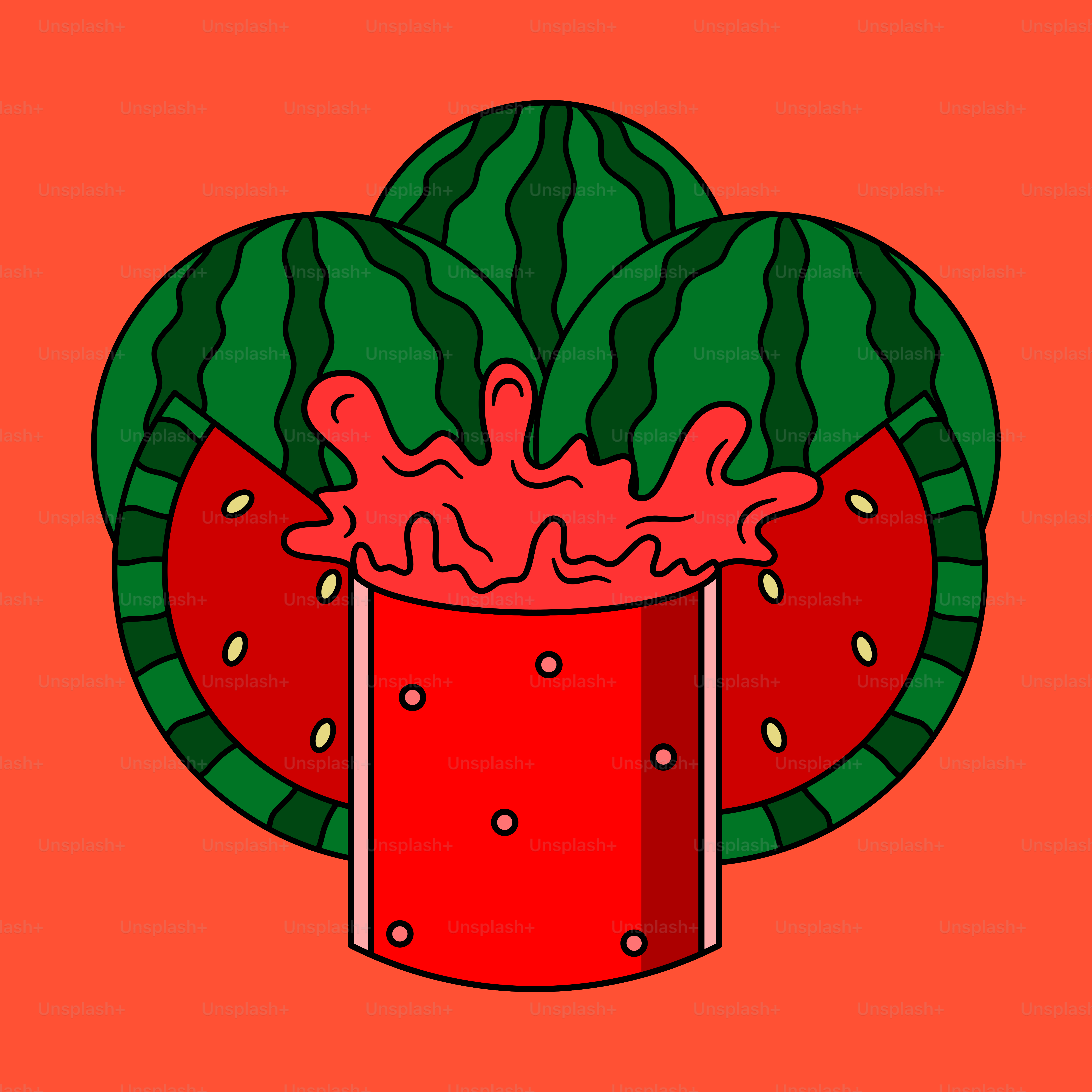 A watermelon splashing into a red cup
