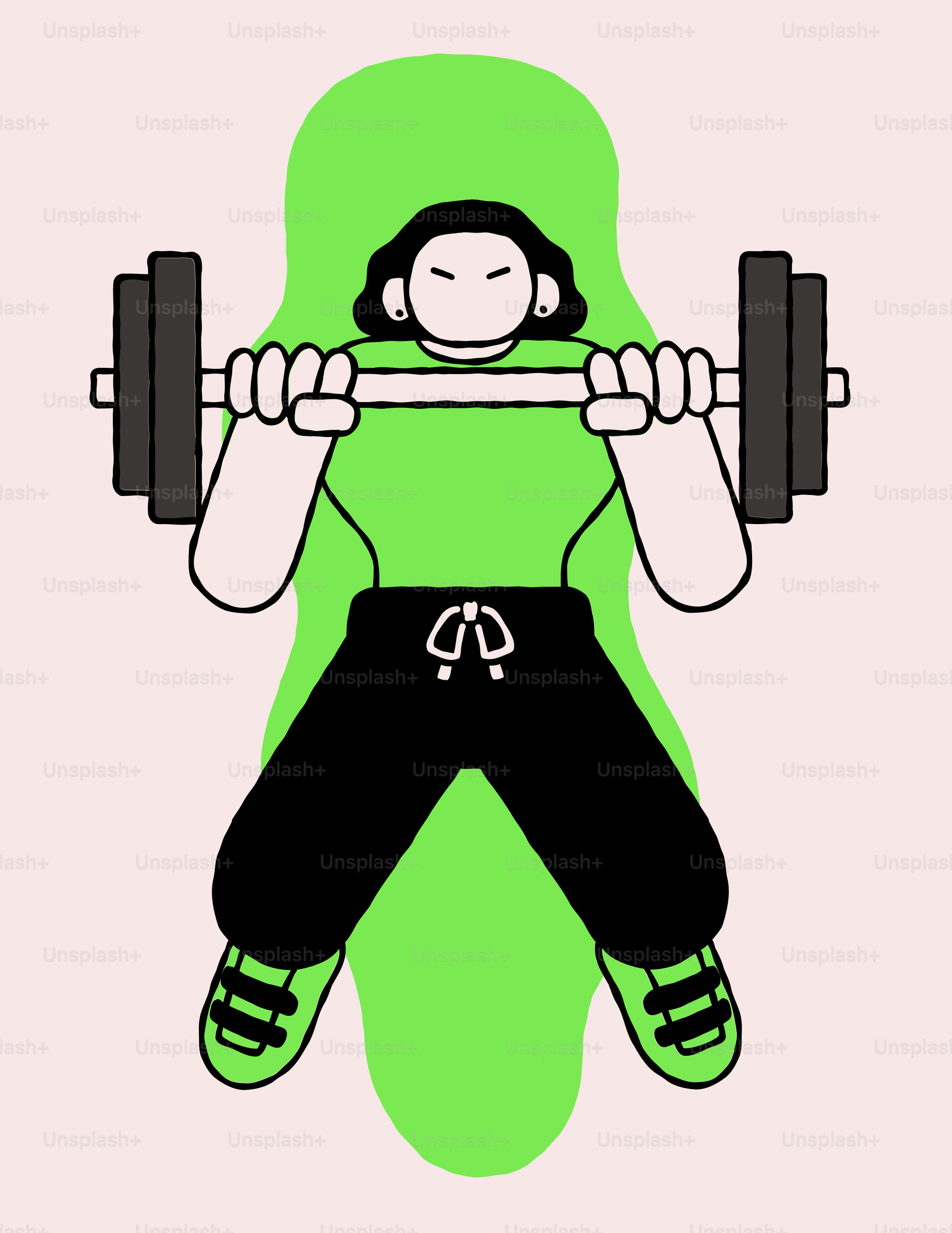 A man doing a barbell squat with a green background