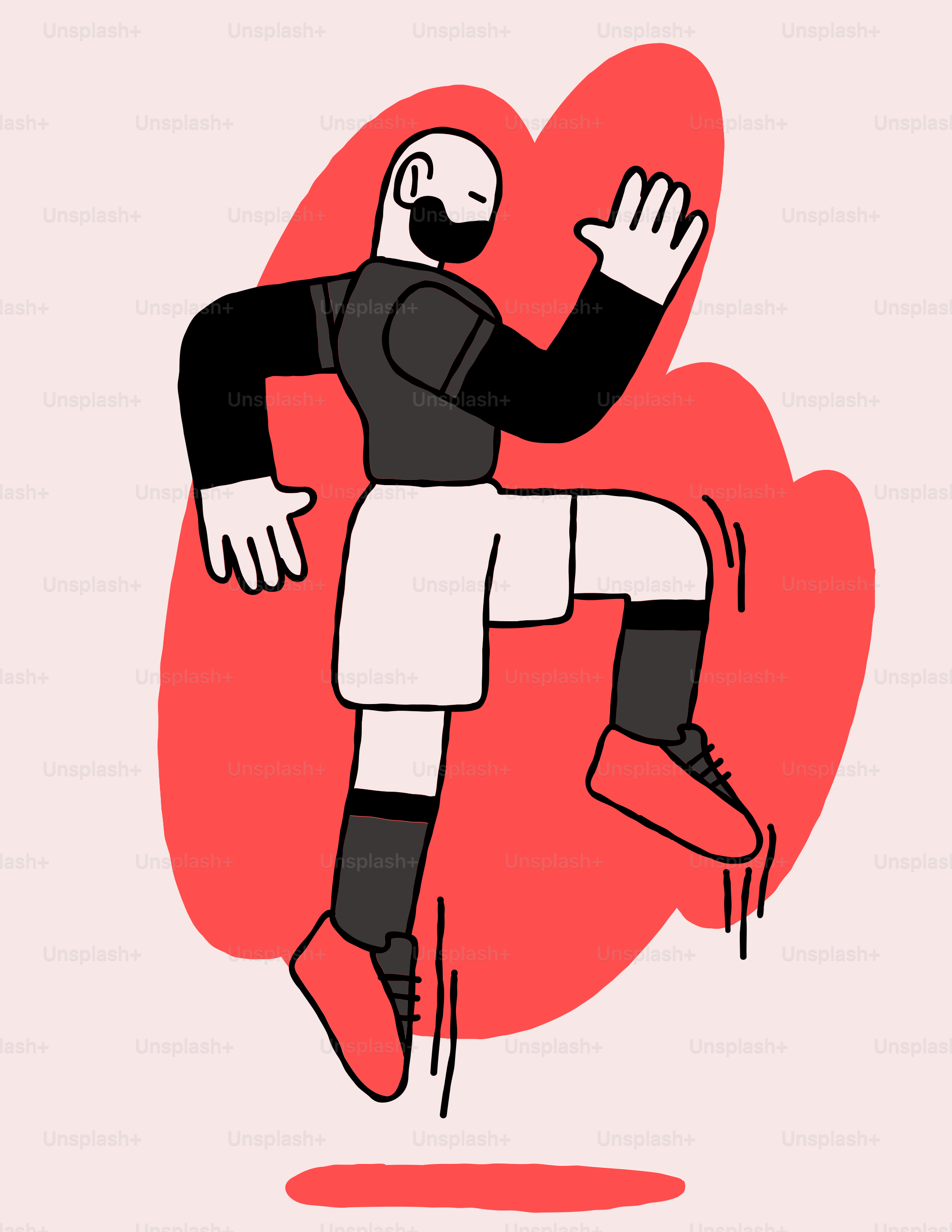 A drawing of a football player jumping up in the air