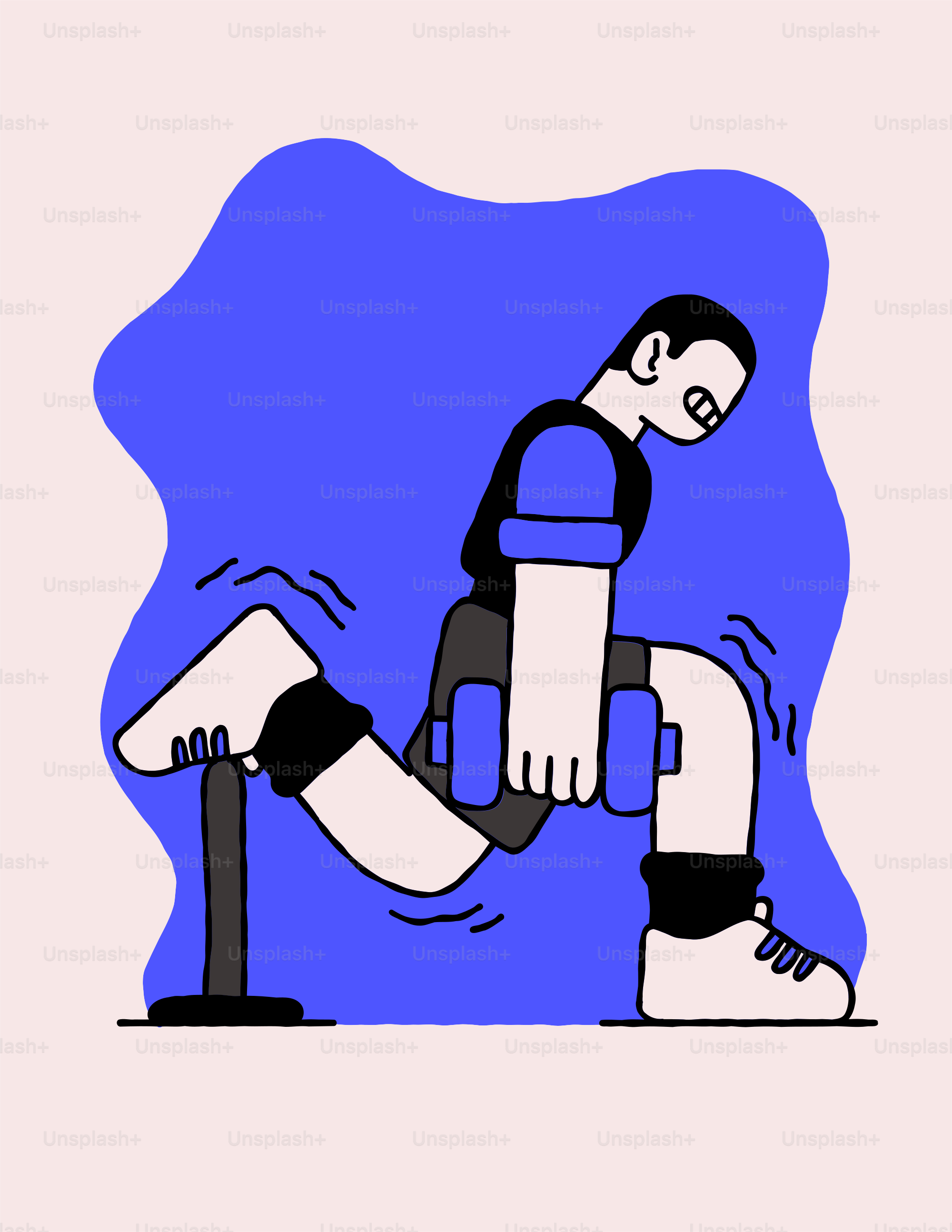 A drawing of a man doing a leg stretch