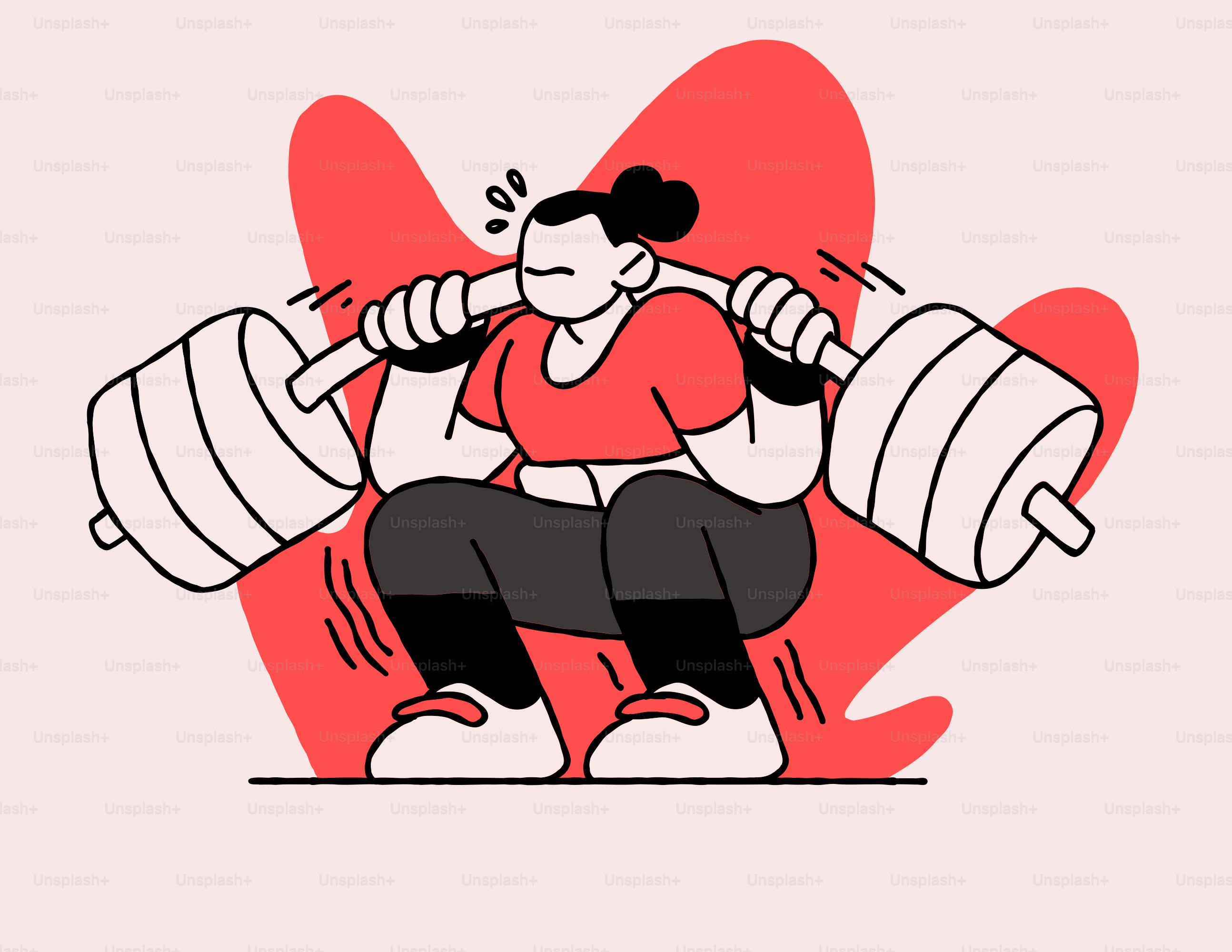 A woman lifting a barbell with a red heart in the background