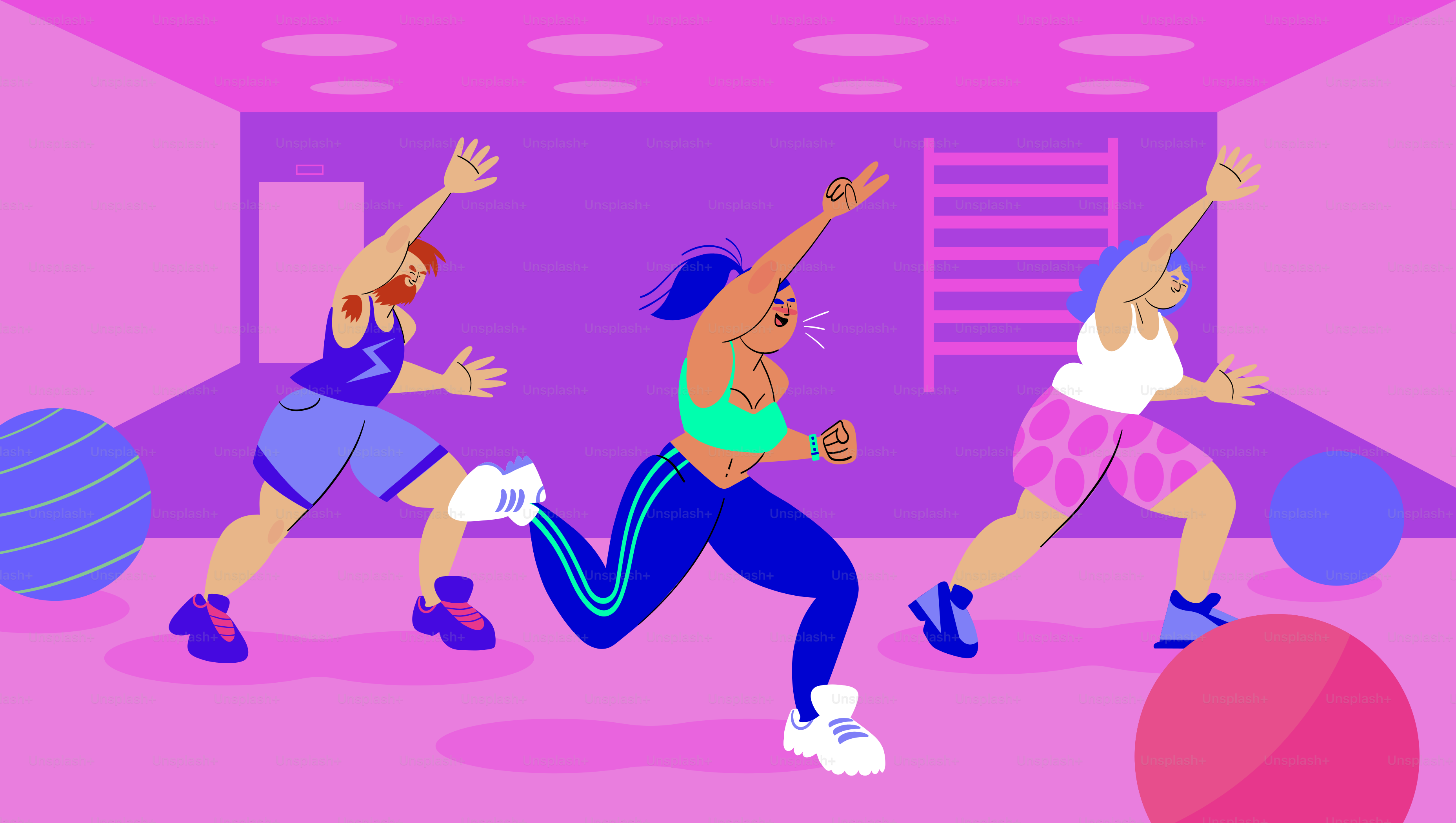 A group of people in a gym doing exercises