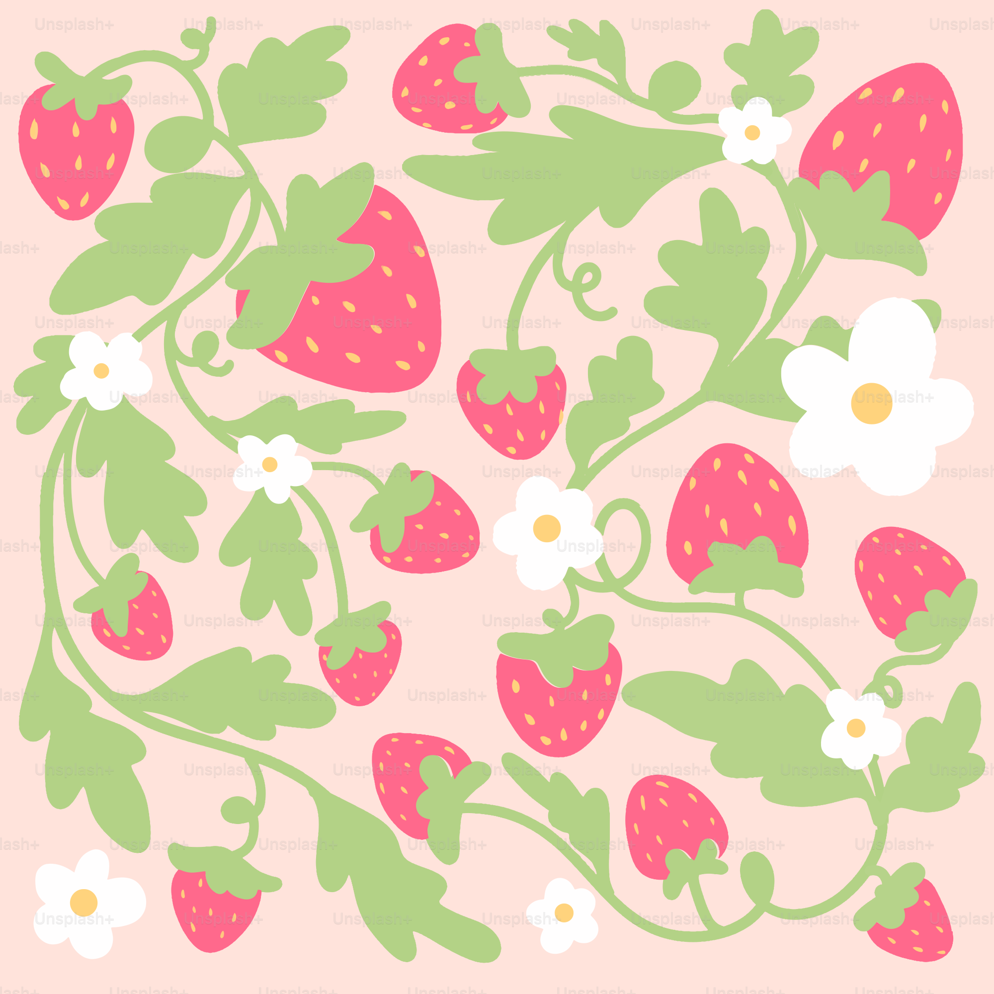 A pink and green square with strawberries and daisies vector – Wallpaper  Image on Unsplash, image size:3000x3000