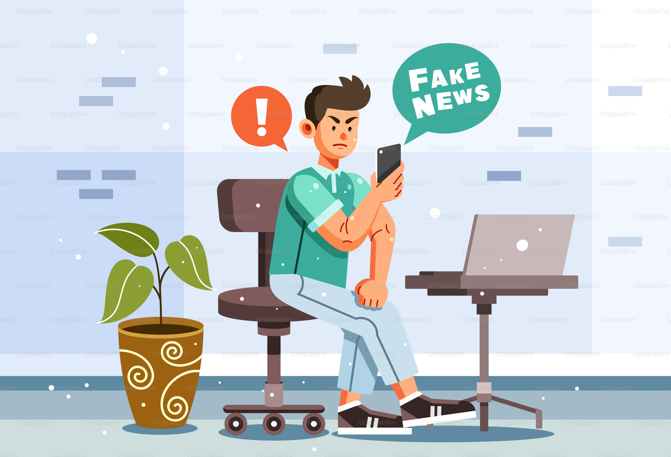 A man sitting on a chair holding a cell phone