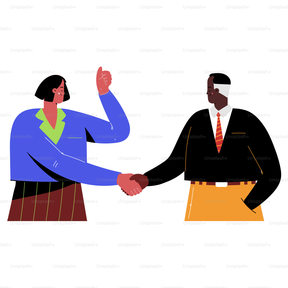 A couple of people shaking hands over a white background