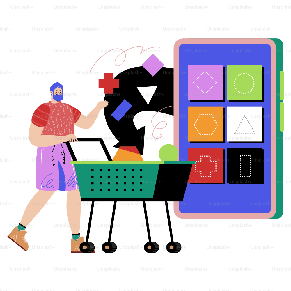 A person pushing a shopping cart next to a phone