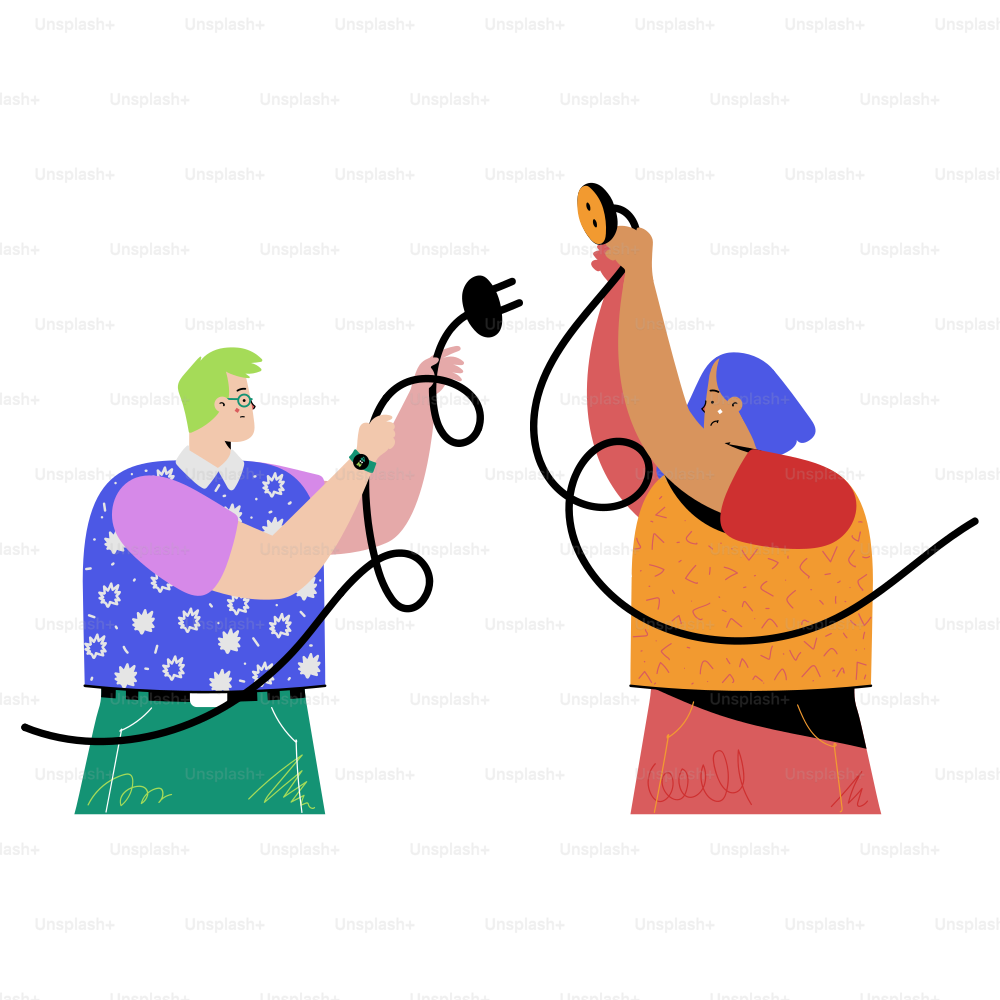 A couple of people that are holding some wires