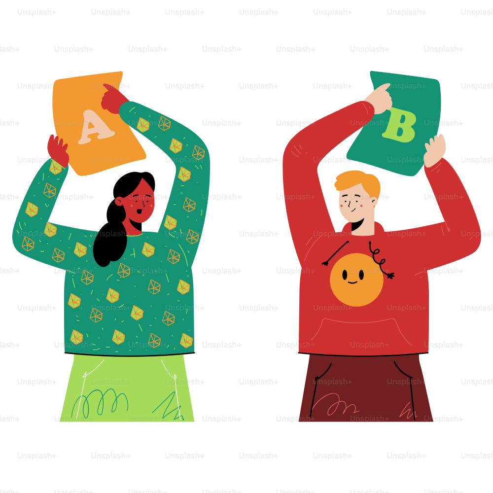 A couple of people that are holding up letters