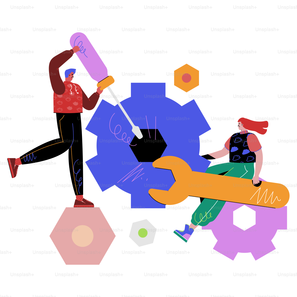 A group of people working on a gear wheel