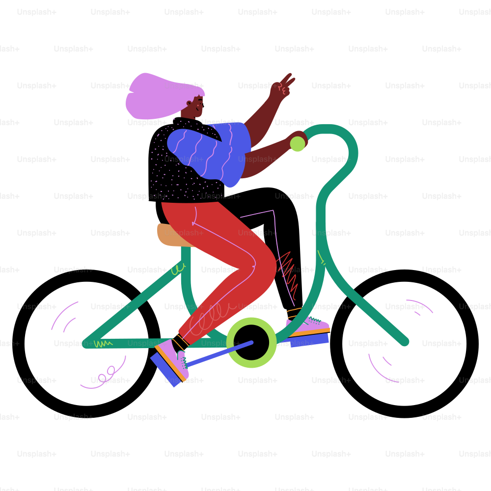 A person riding a bike with a green handlebar