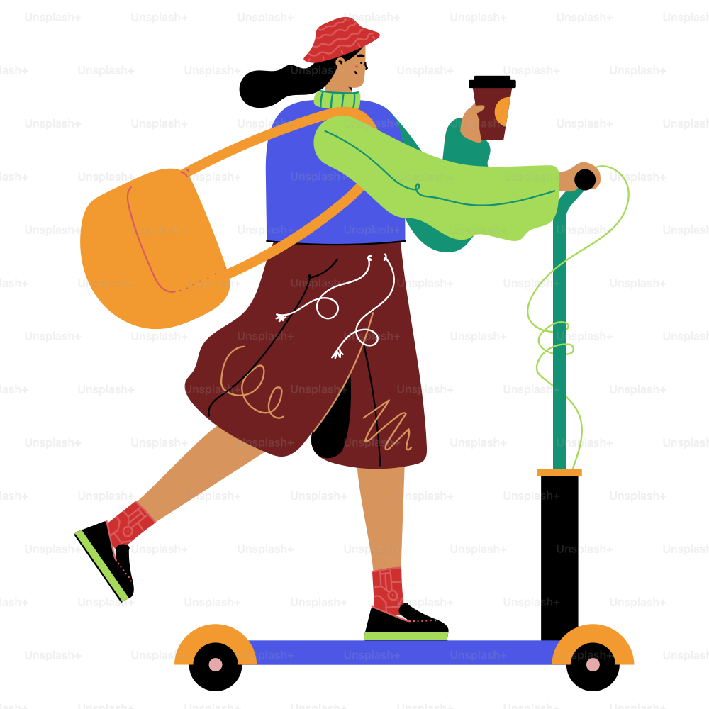 A person riding a scooter with a bag on it