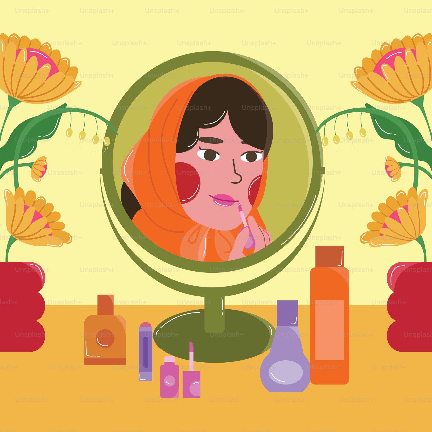 A woman looking at herself in the mirror
