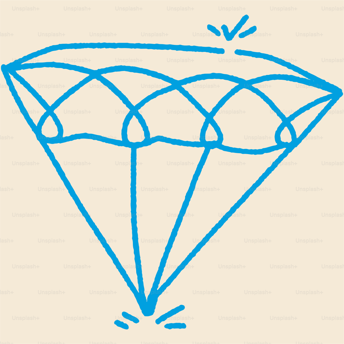 A blue drawing of a diamond on a white background