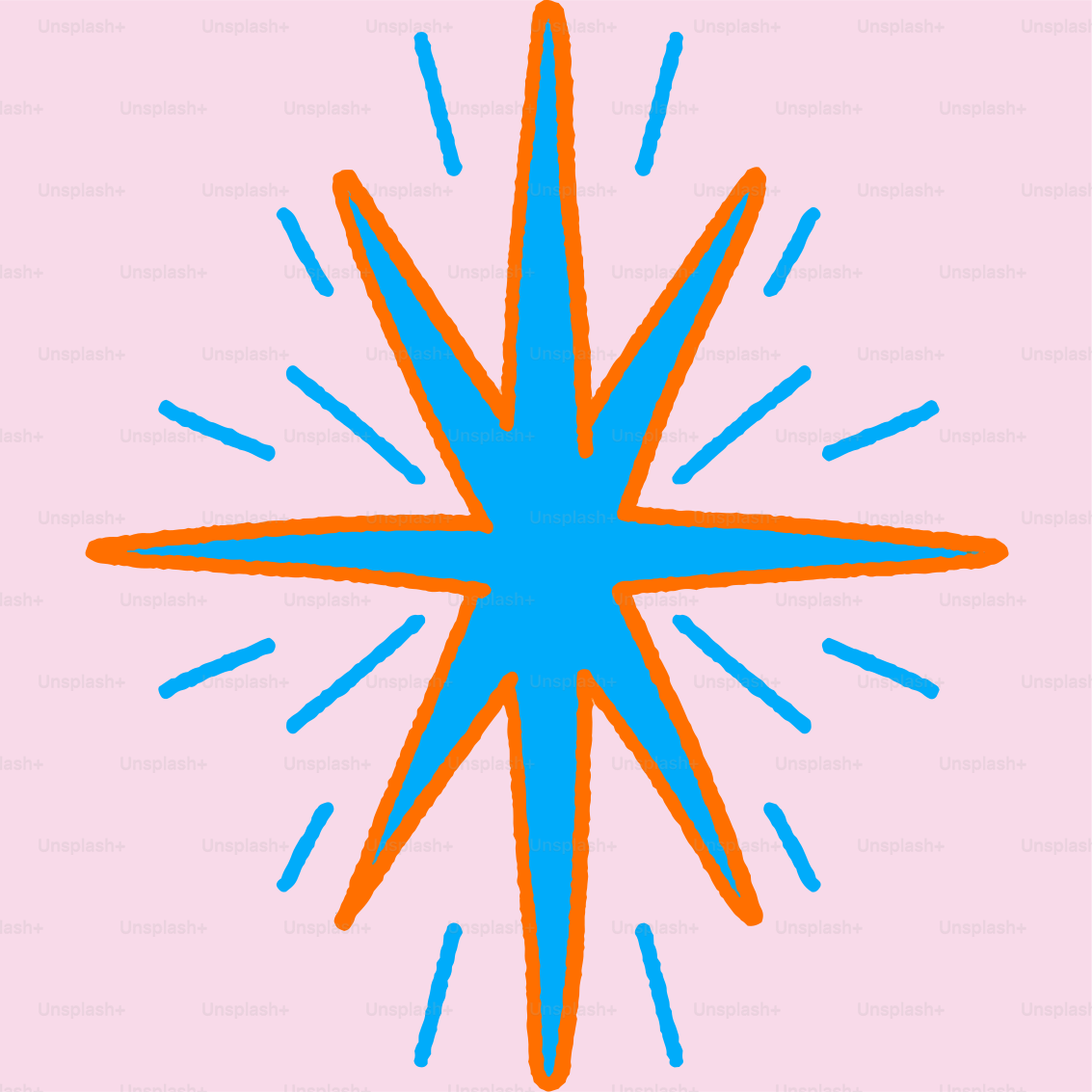 A blue and orange star on a pink background