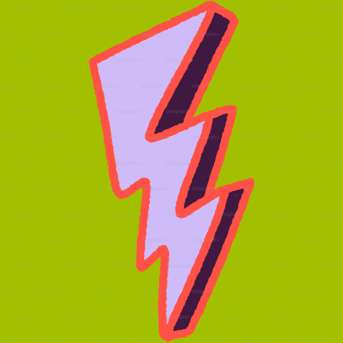 A pink and purple lightning bolt on a green background